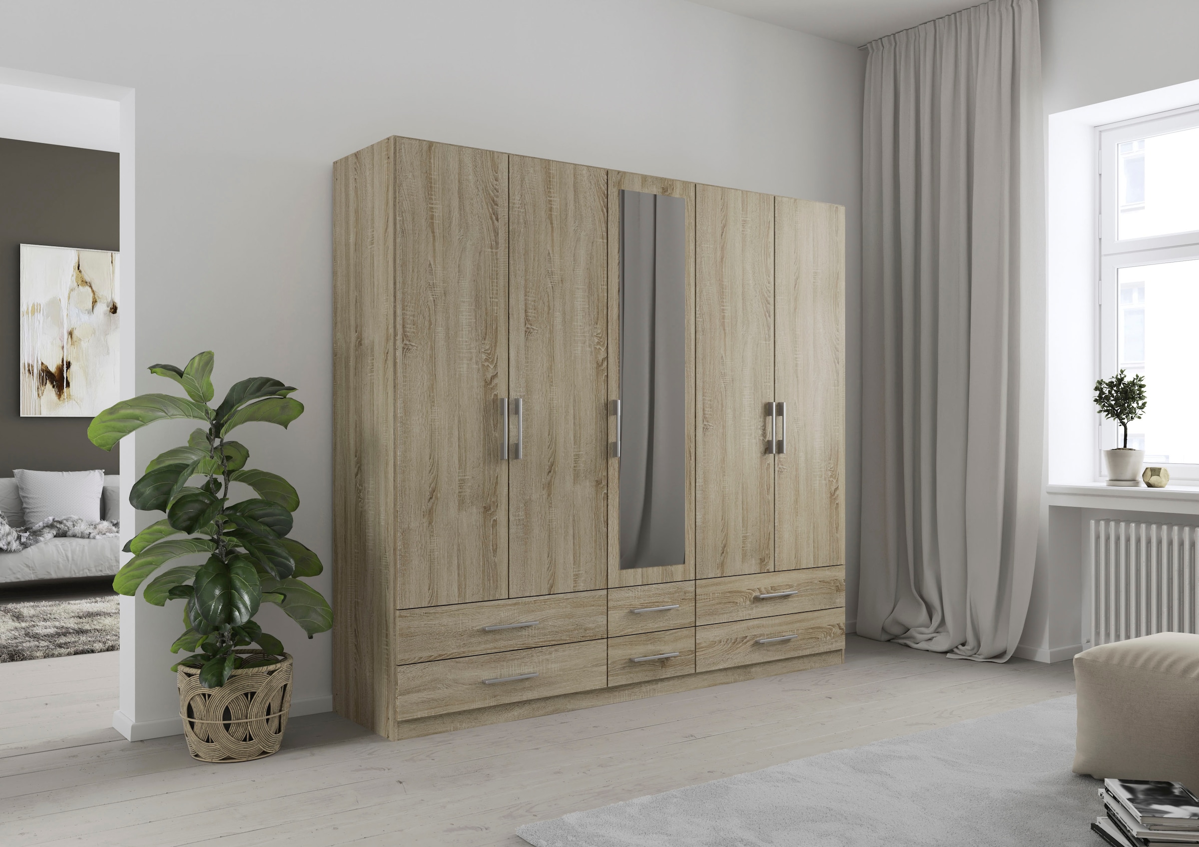 rauch Kleiderschrank »Schrank Garderobe Wäscheschrank HERSBRUCK in 2 Breiten« Breiten: 226 oder 271 cm, Höhe 210 cm,  mit 6 großzügigen Schubladen sowie Spiegeltüren MADE IN GERMANY