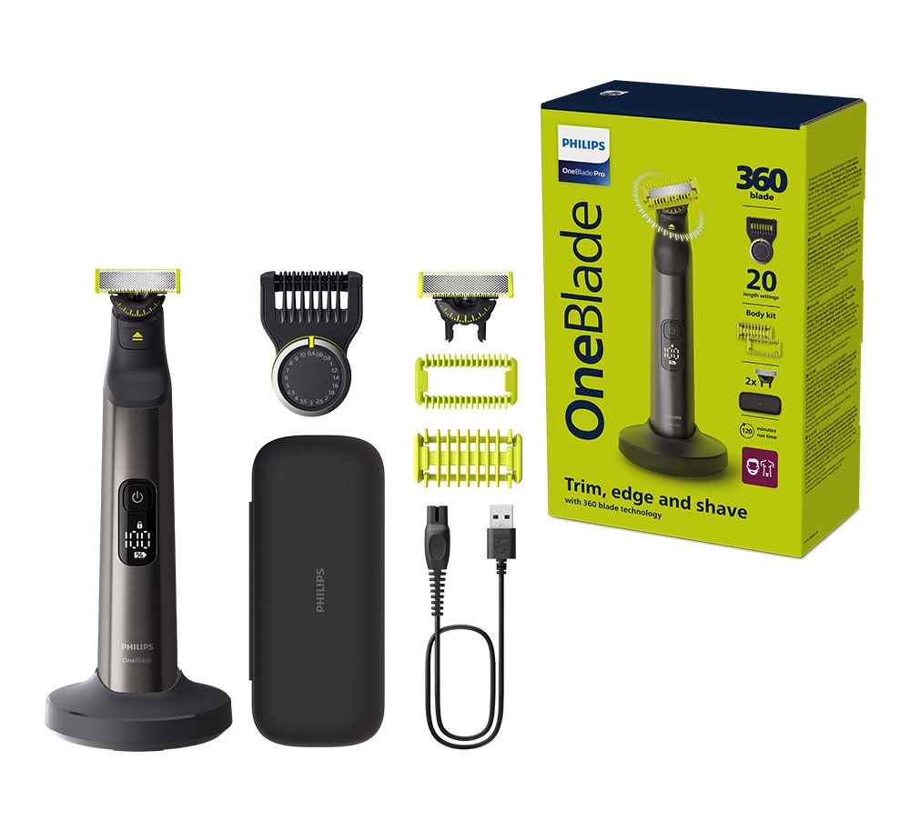 Philips Elektrorasierer »OneBlade Pro 360 Face & Body QP6652/30«, 3 St. Aufsätze, 360 Grad Klinge, 20 Längeneinstellungen, inkl. Ladestation & Reiseetui