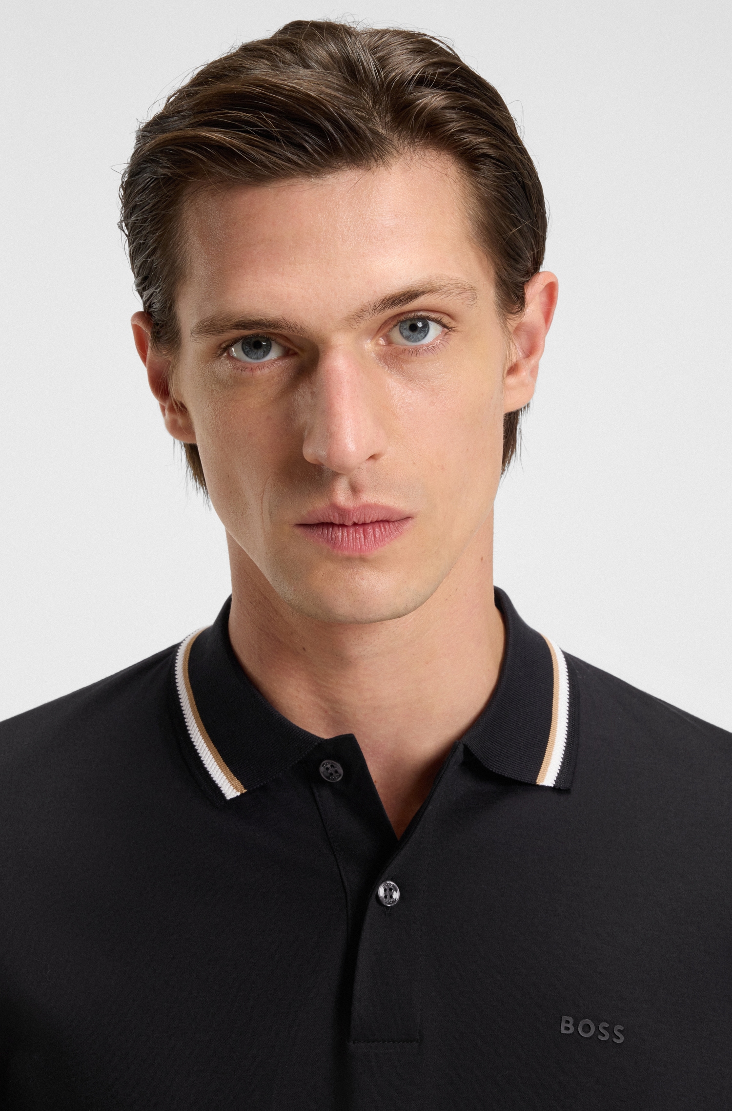 BOSS Poloshirt »Penrose 38« aus Baumwolle mit gestreiftem Kragen, slim fit