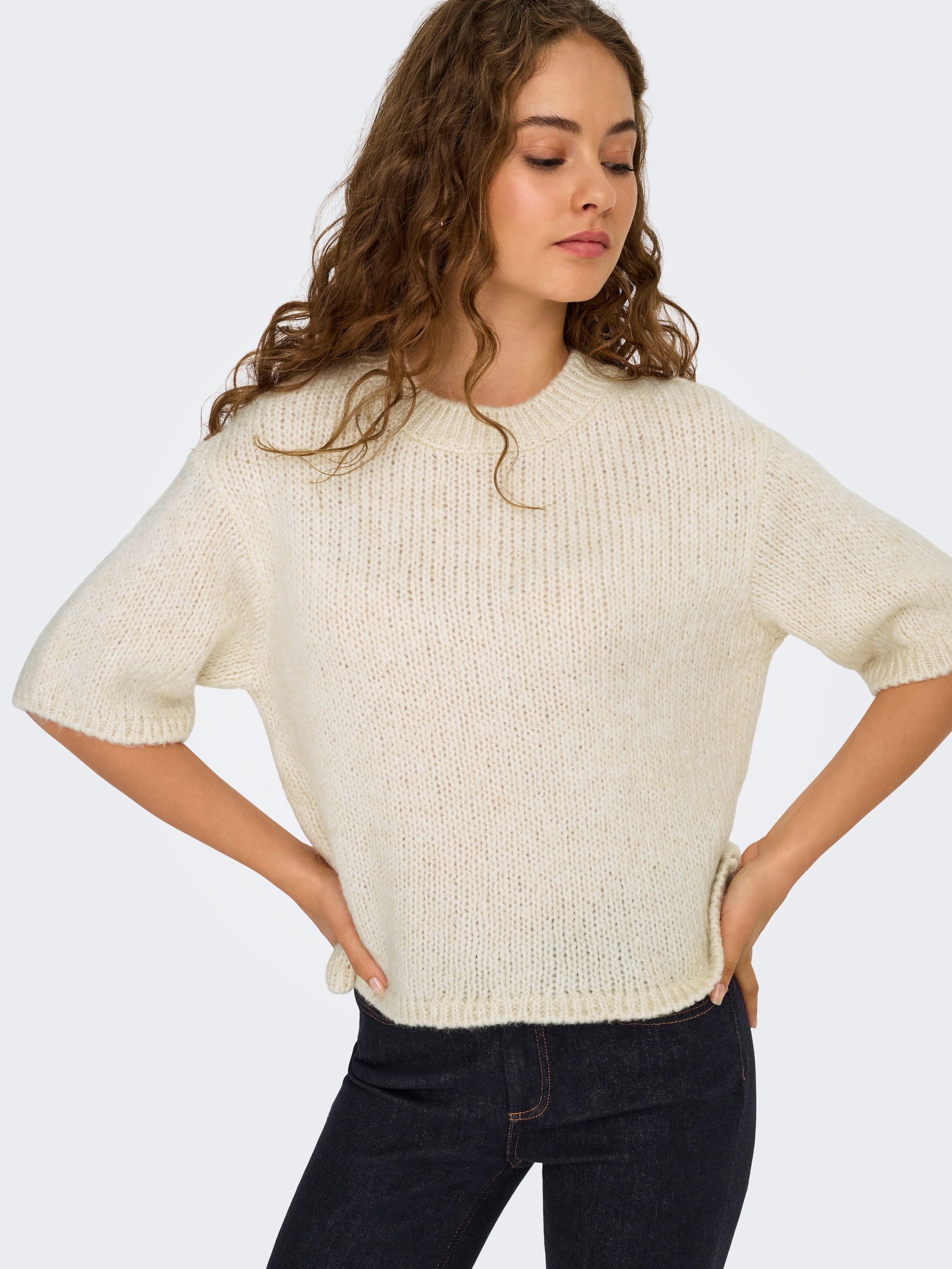 JDY Kurzarmpullover »JDYLINEA S/S PULLOVER O-NECK KNT NOOS« Kunstfaser, Rippstrick