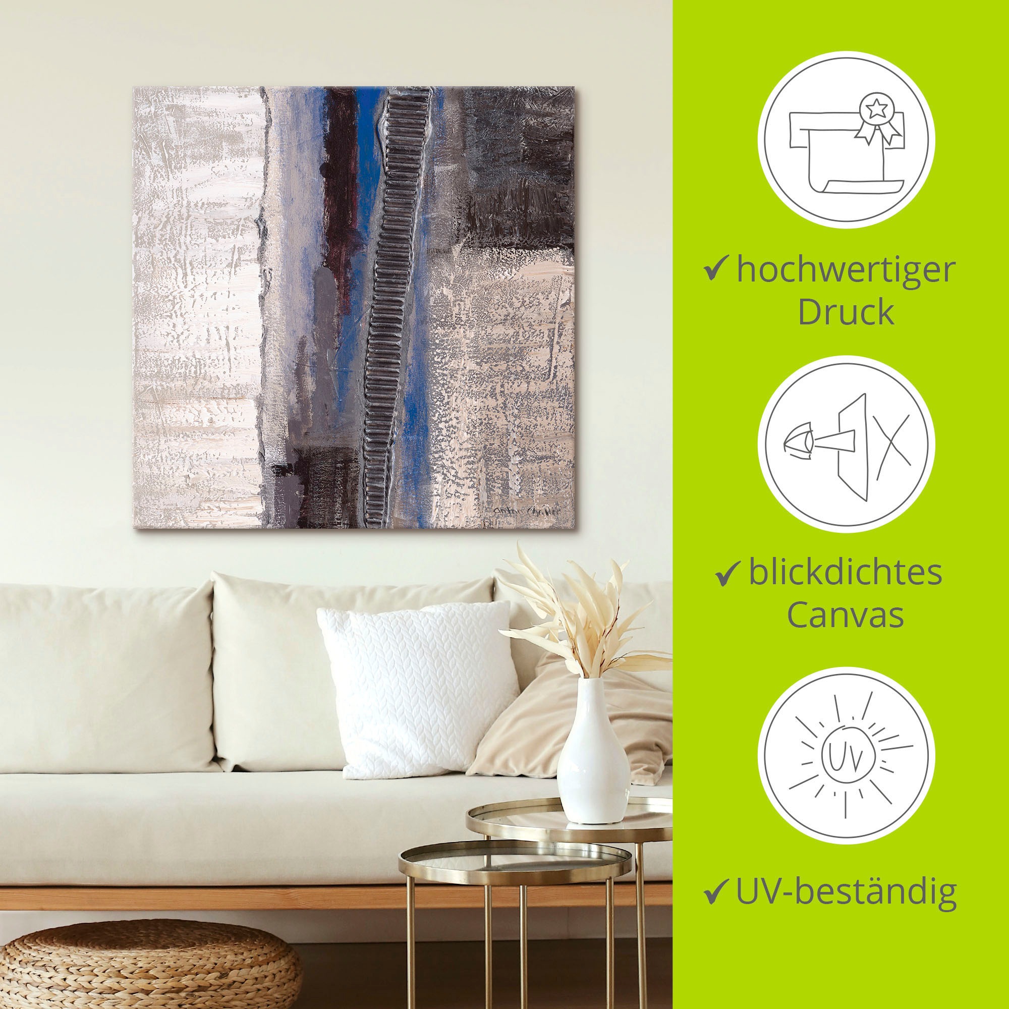 Artland Wandbild »Blau-silber Abstrakt I«, Muster, (1 St.), als Alubild, Outdoorbild, Leinwandbild, Poster in verschied. Größen