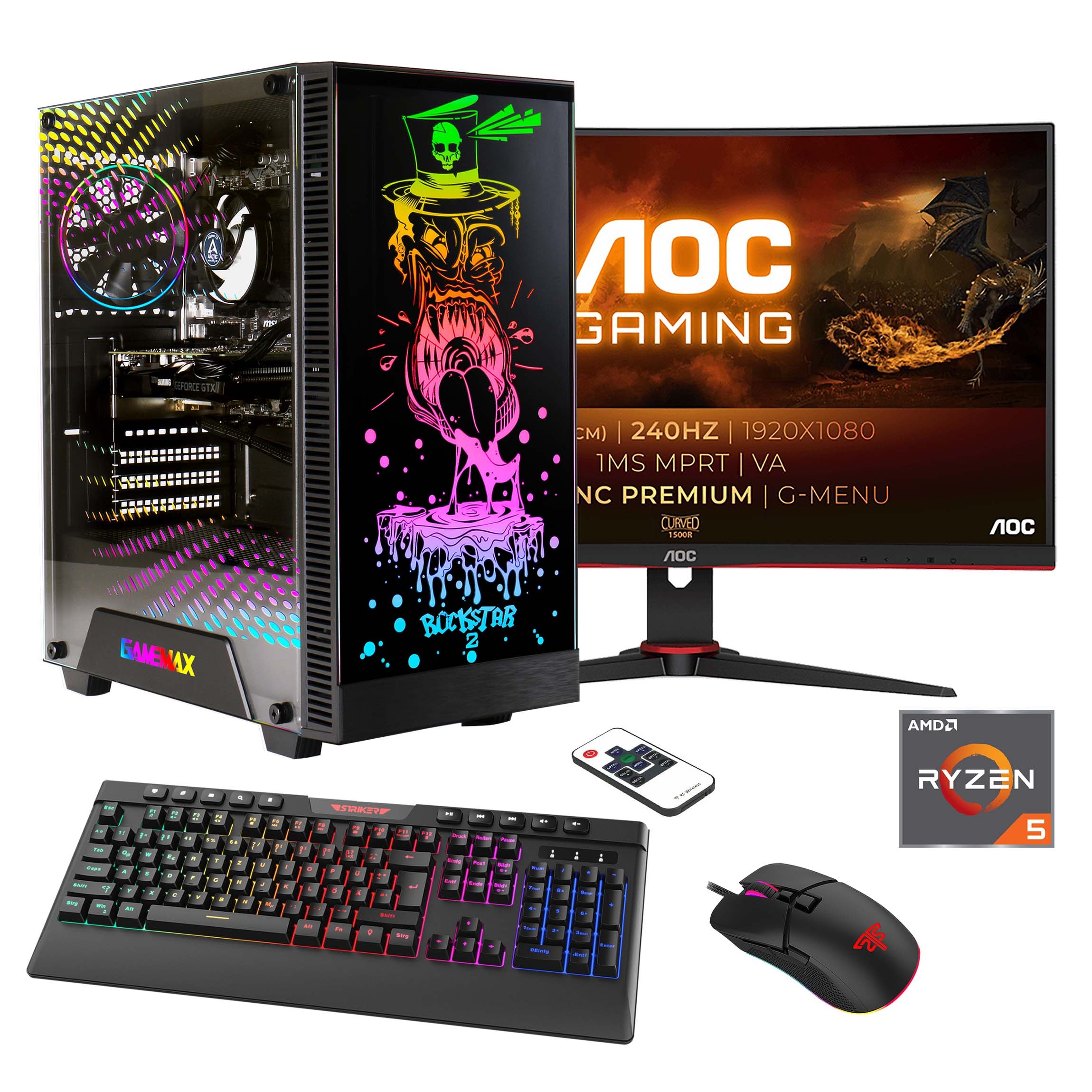 Hyrican Gaming-PC-Komplettsystem »Rockstar SET02433«, (RTX 4060Ti (16GB), PCIe SSD Gen4), DDR5, Windows 11, inklusive 27" Curved Monitor AOC C27G2ZE/BK