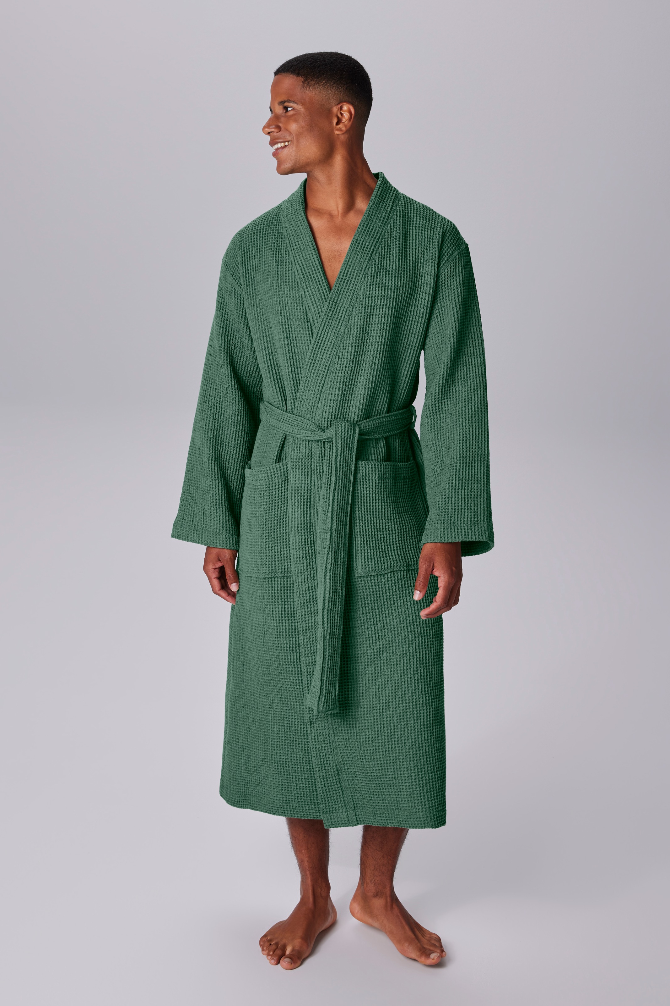 my home Unisex-Bademantel »Inga, Waffelpiqué, leicht, ideal für Sauna & Spa, Hotelbademantel« 1 Stk. kleines Packmaß, Taschen, Damen & Herren, S-3XL, Morgenmantel