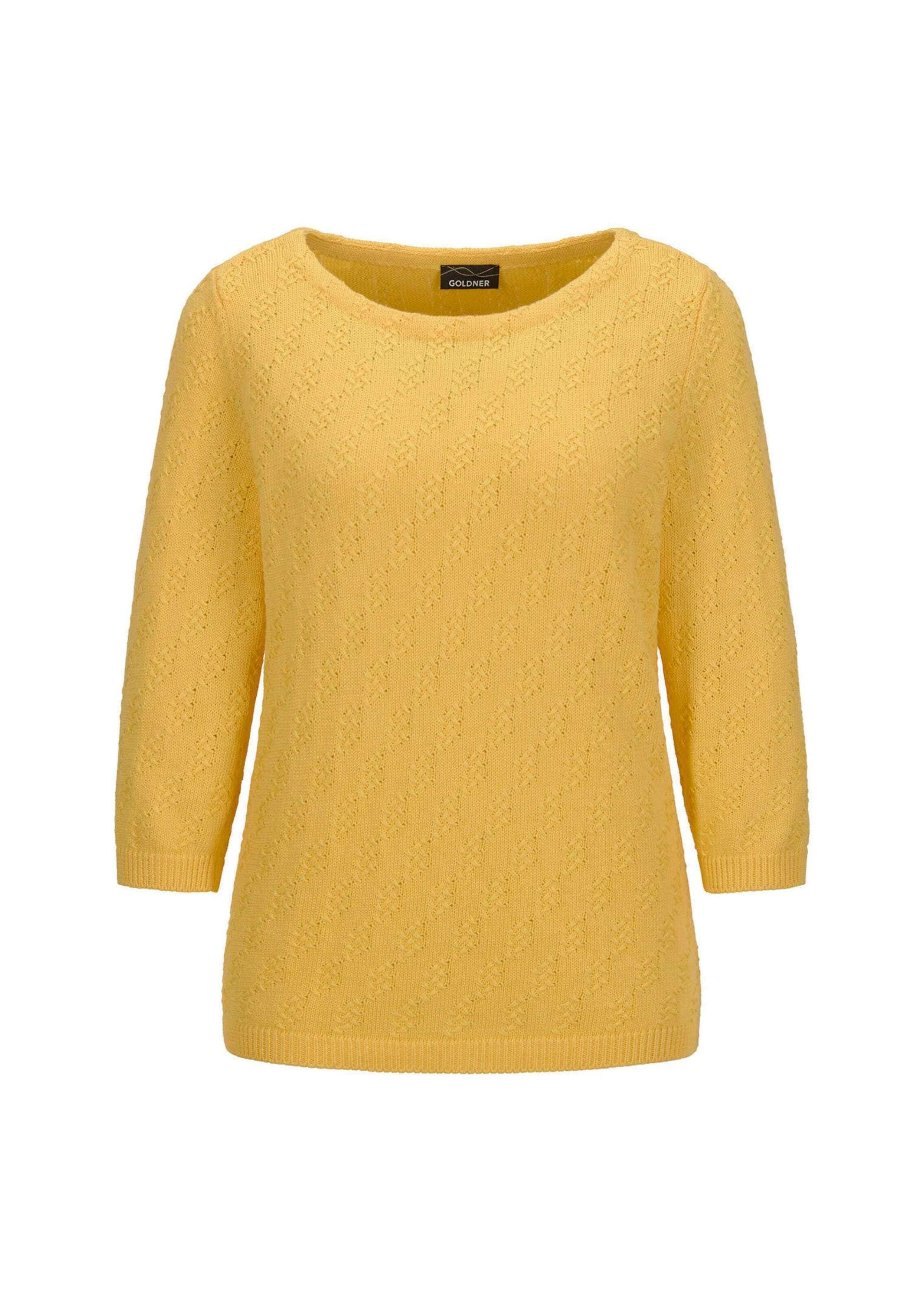 GOLDNER Rundhalspullover »Kurzgröße Halbarm Baumwollpullover mit Struktur« 3/4-Ärmel