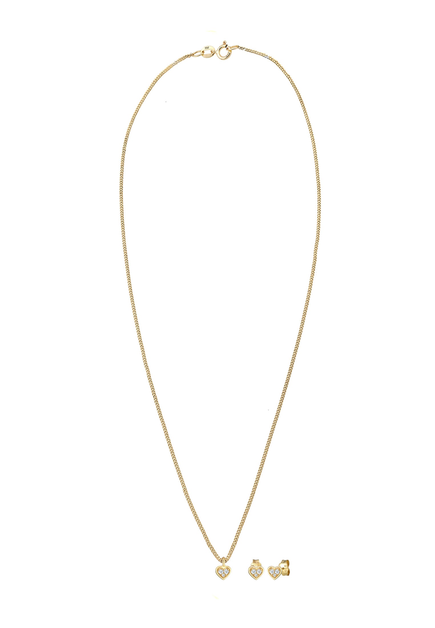 Elli DIAMONDS Ohrring und Ketten Set »Schmuckset Herz Diamant Weiß Brillantschliff (0.105 ct) 585 Gelbgold«