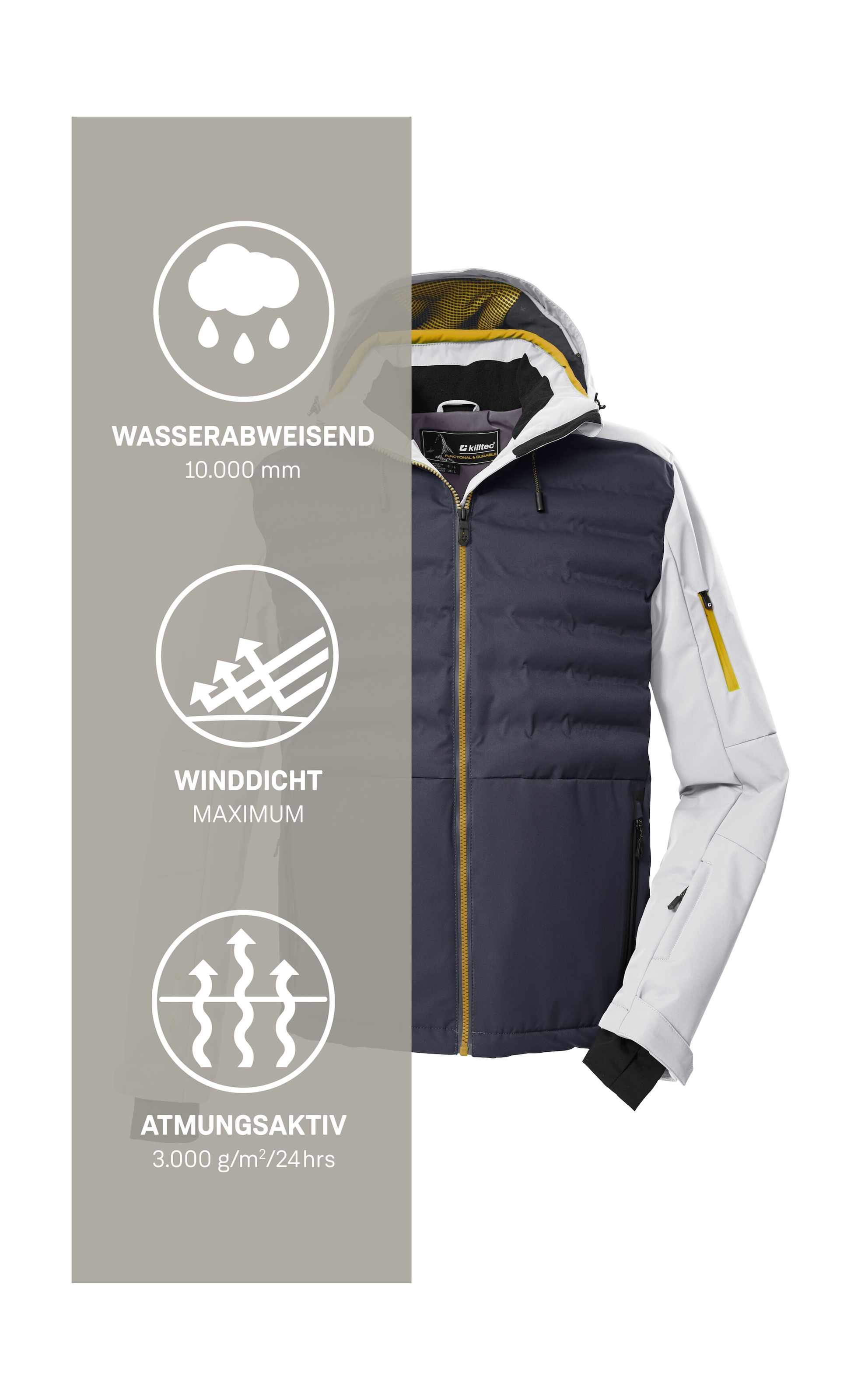 Killtec Skijacke »KSW 72 MN SKI JCKT«, Moderne Hybridoptik, winddicht, wasserabweisend, atmungsaktiv