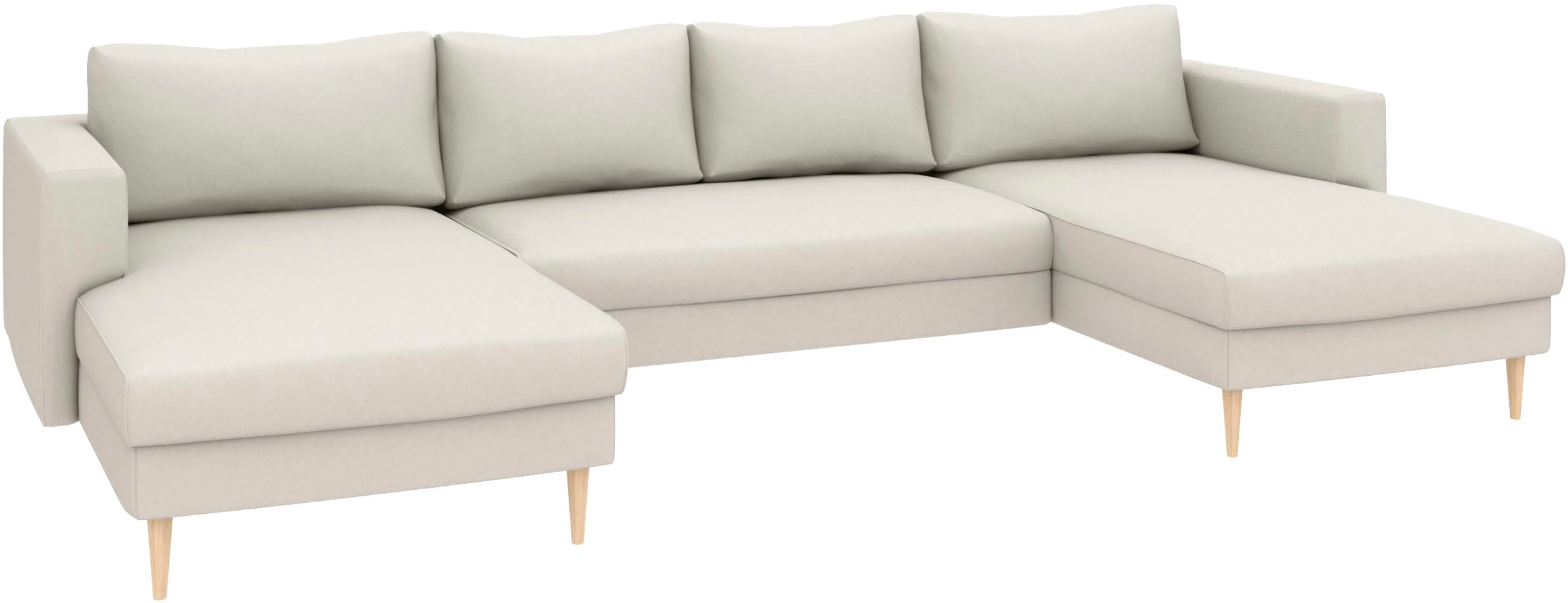 TRENDMANUFAKTUR Wohnlandschaft »Amazing, wahlw. mit Schlaffunktion & Bettkasten, Fuß Buche lackiert« Sofa in U-Form, in Cord oder Struktur, Breite 305 cm