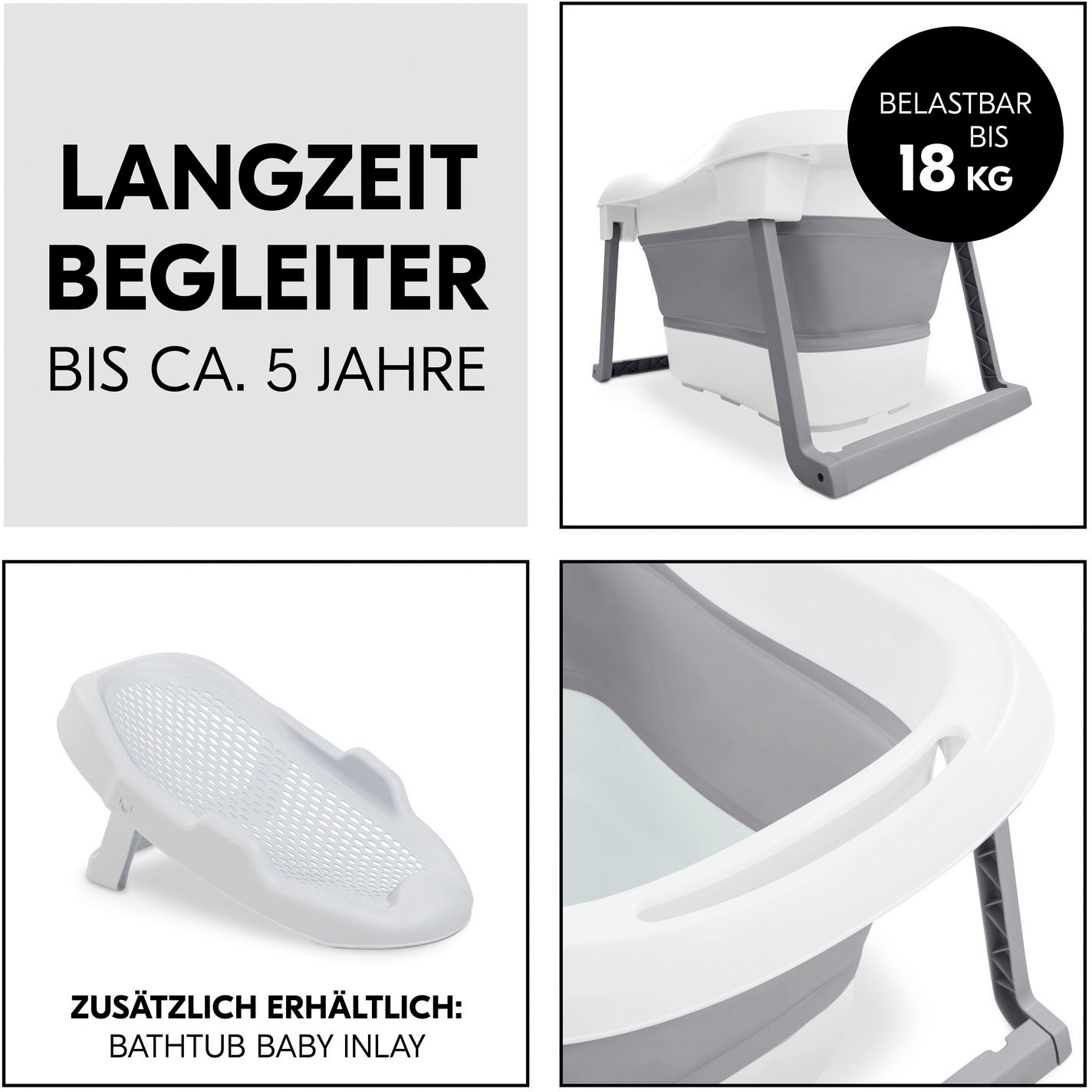 Hauck Babybadewanne »Wash N Fold L, White/Stone«, Faltbadewanne mit Wassertemperaturmessung am Ablaufstopfen