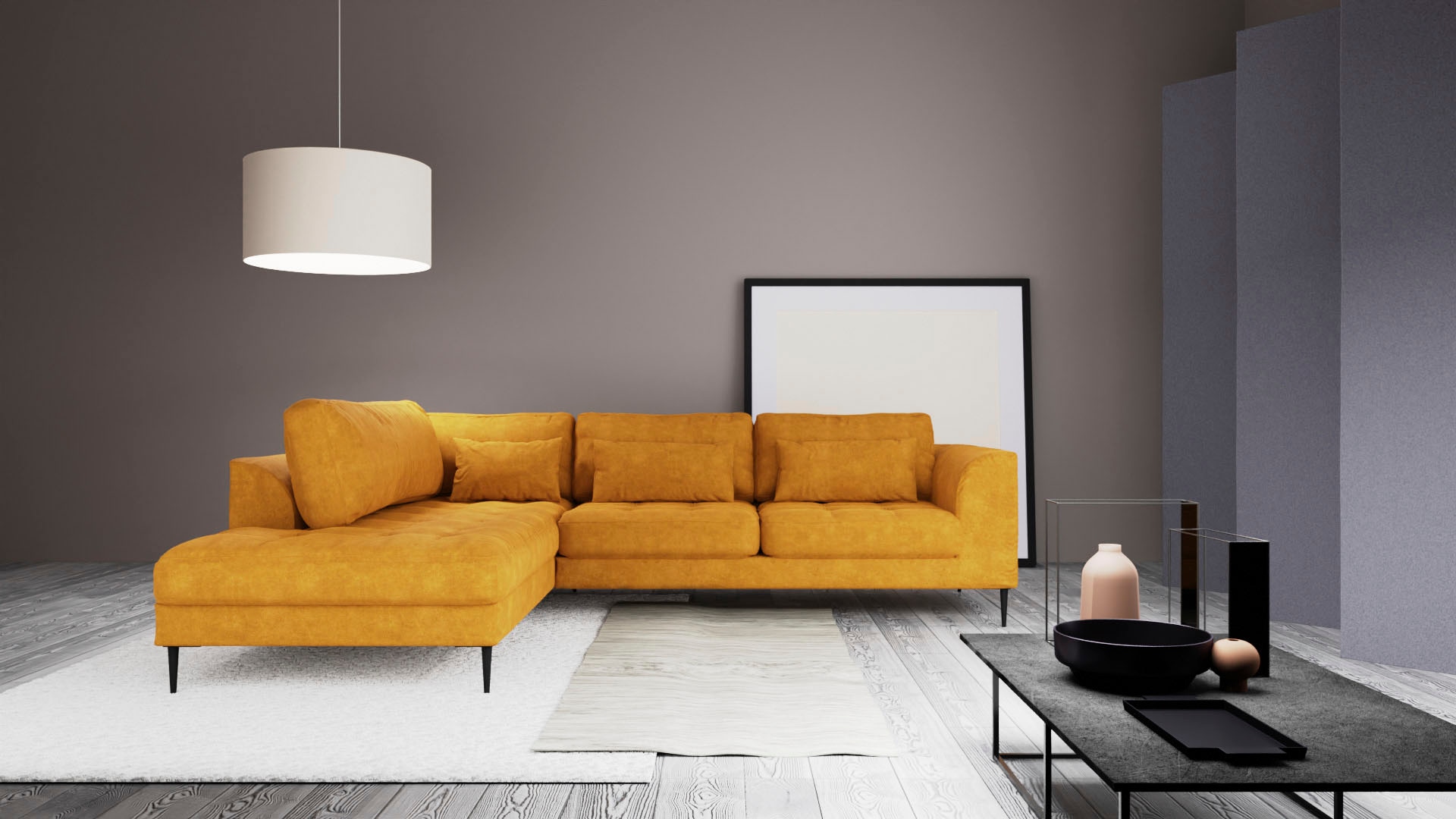 TRENDMANUFAKTUR Ecksofa »Luzi, wahlweise mit Schlaffunktion und Bettkasten, gemütlich, L-Form« Designsofa mit Ottomane, Metallfüße schwarz, Breite 264 cm