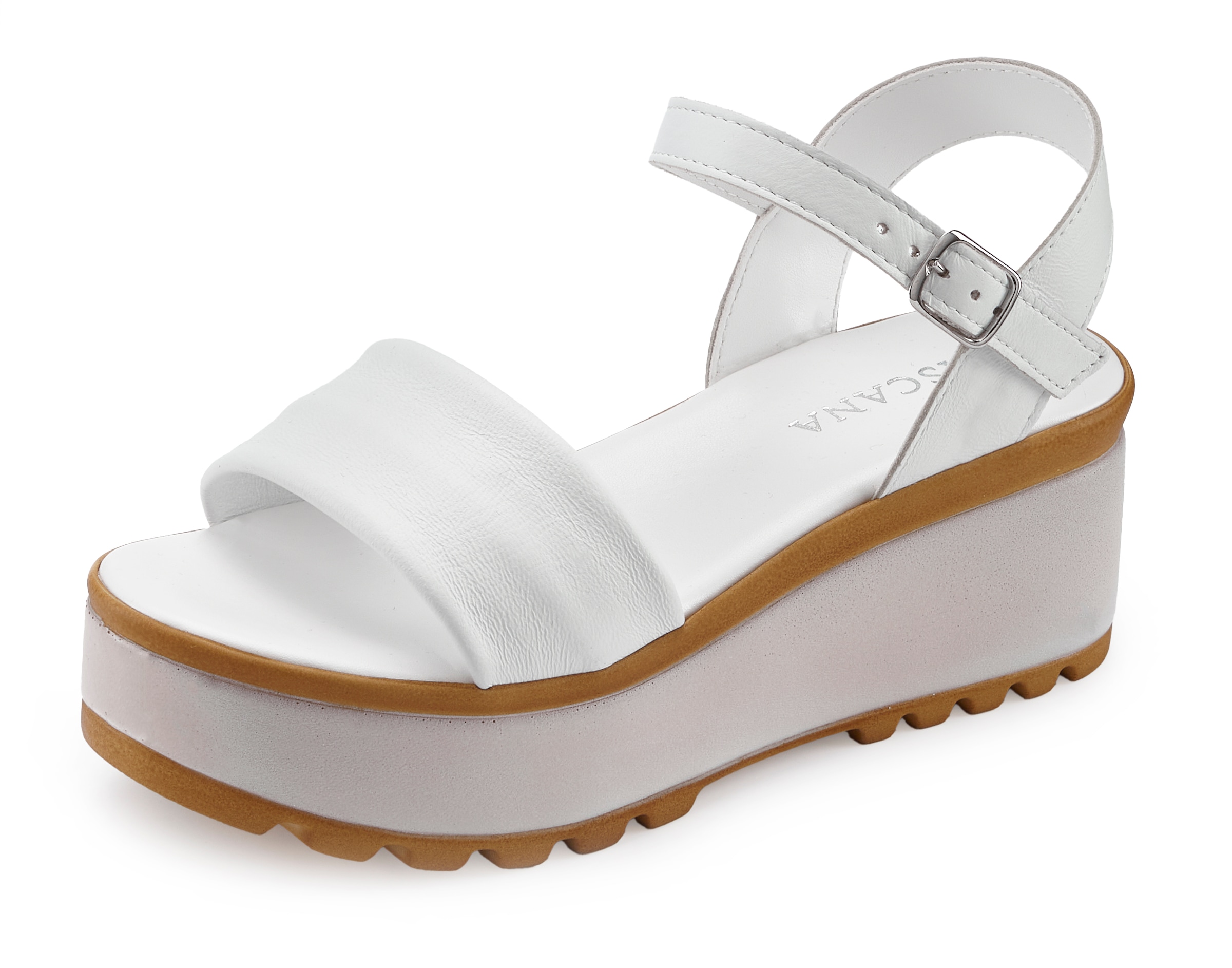 LASCANA Sandalette »Riemchensandalette, Sandale, Sommerschuh, offener Schuh,«  NEU aus Leder mit Keilabsatz