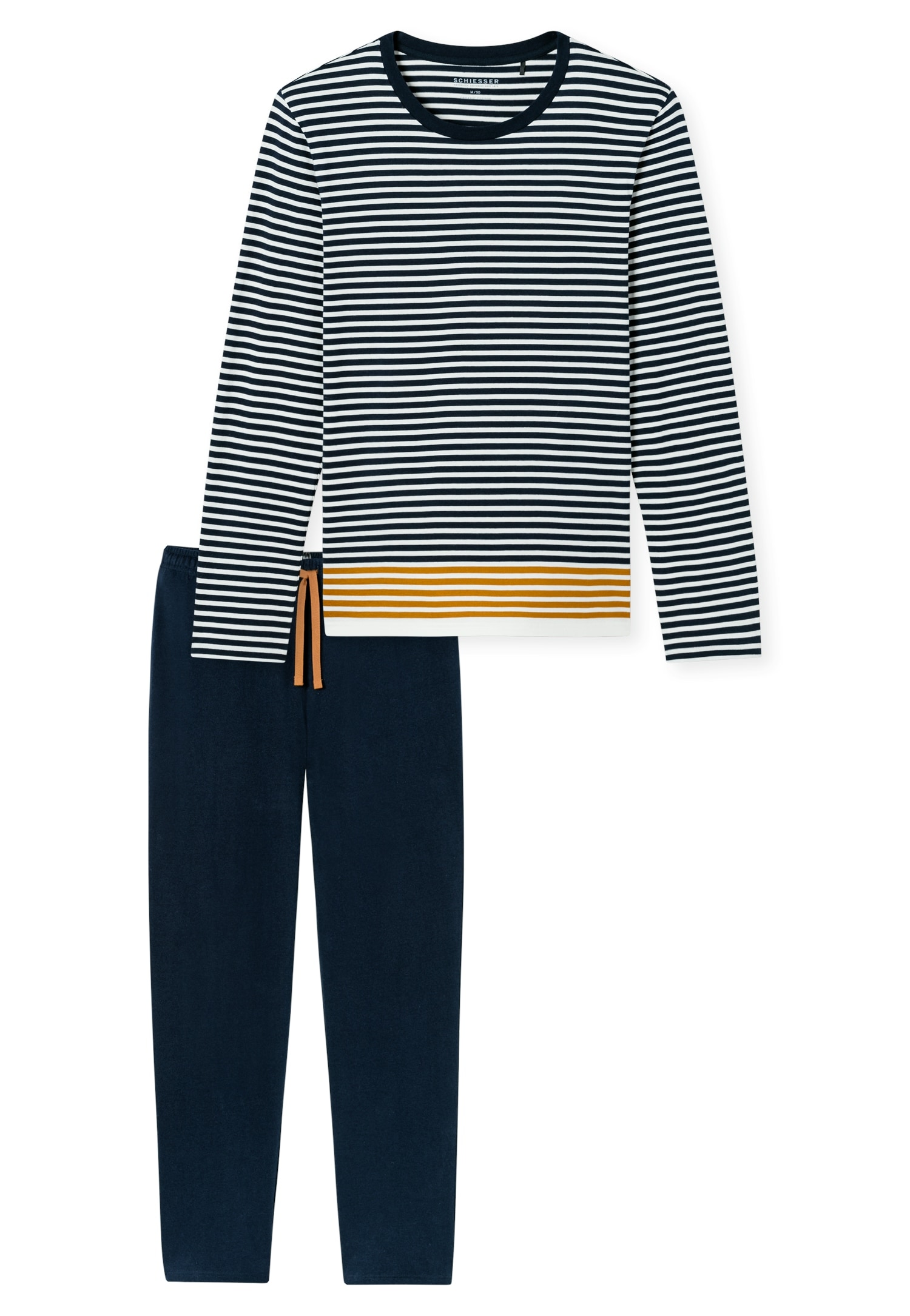 Schiesser Schlafanzug »Casual Nightwear« 2 tlg. Rundhalsausschnitt, langärmelig, gestreift, Baumwolle, Single Jersey