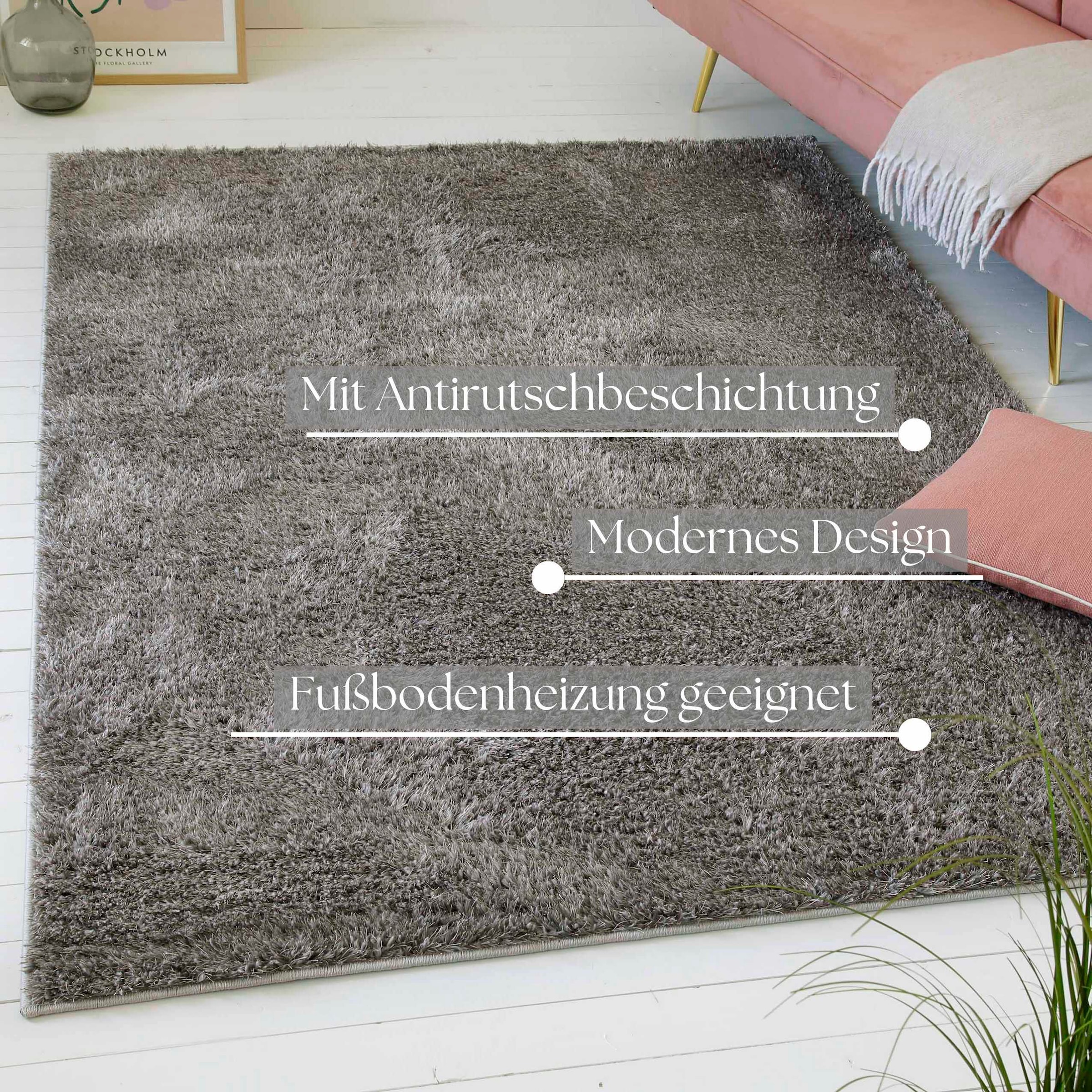 my home Hochflor-Teppich »Nickolas, auch als Läufer erhältlich«, rechteckig, 30 mm Höhe, Langflor, Shaggy, weicher Hochflor, uni farben, mit Glanz, Wohnzimmer