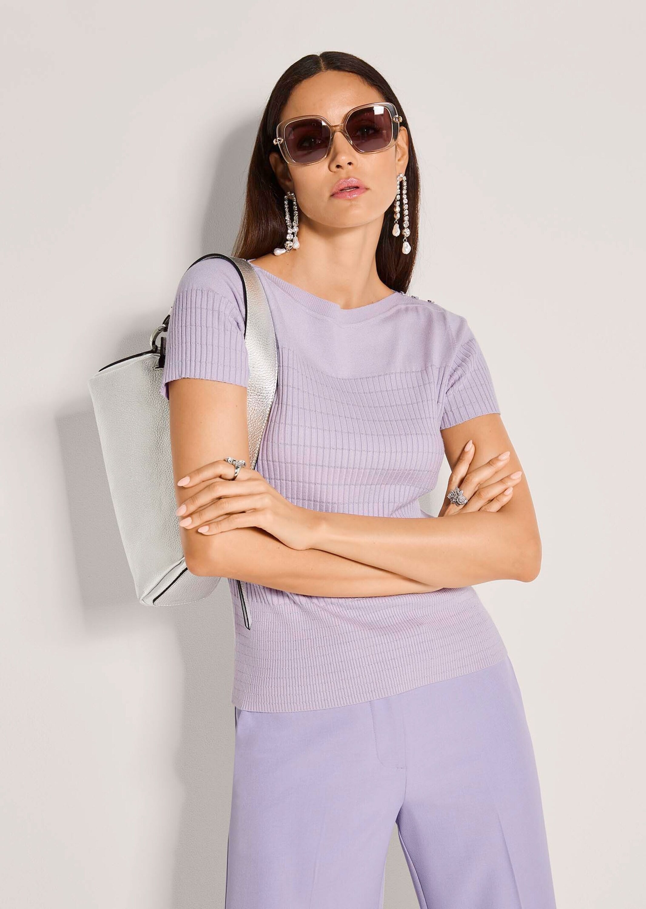 MADELEINE Longpullover »Viskosepullover Sommerpullover mit Zierknöpfen« Mix aus Glatt- und Rippenstrick