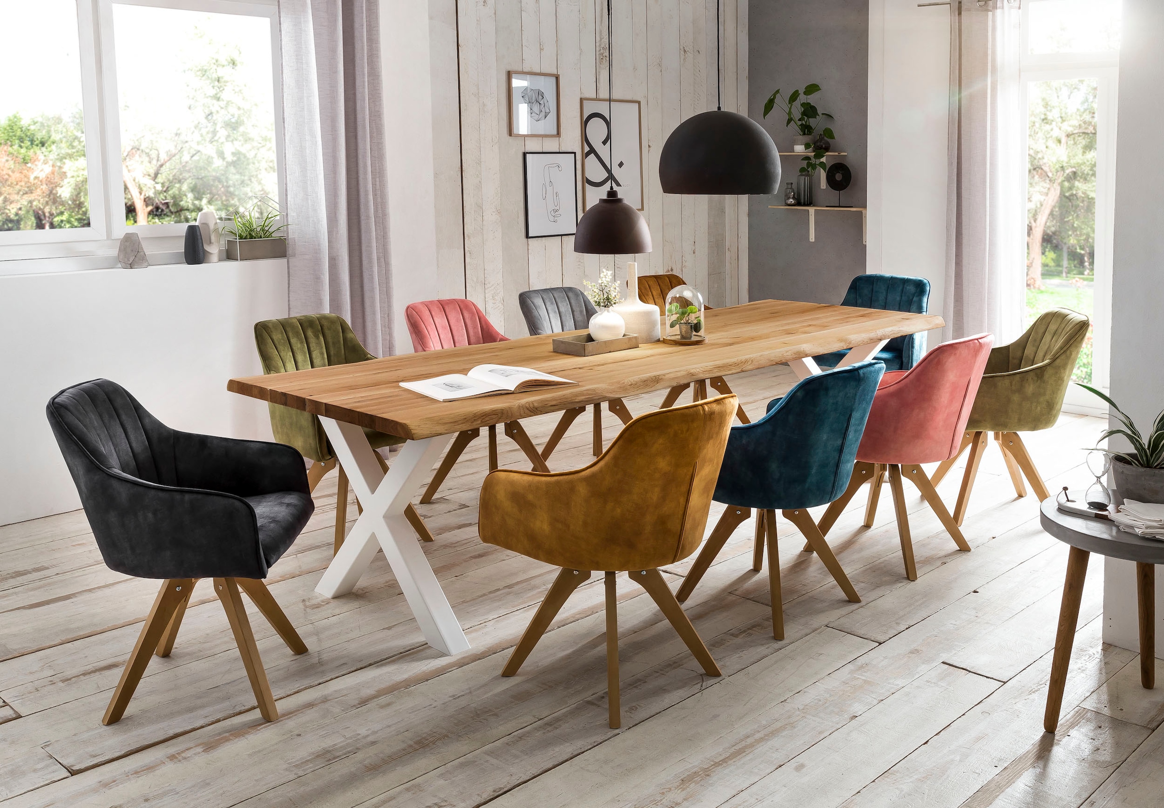 Home affaire Esstisch »Tristan« massive Balkeneiche geölt mit Baumkante