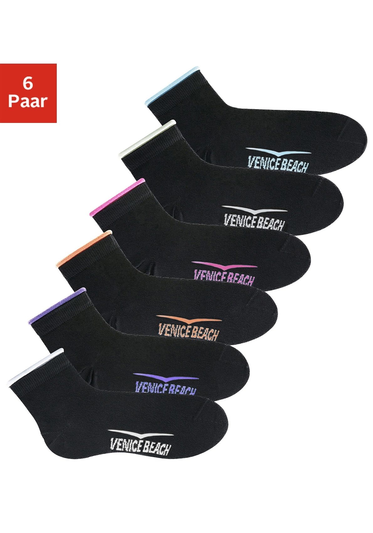 Venice Beach Kurzsocken, (Set, 6 Paar), mit druckfreiem Bündchen