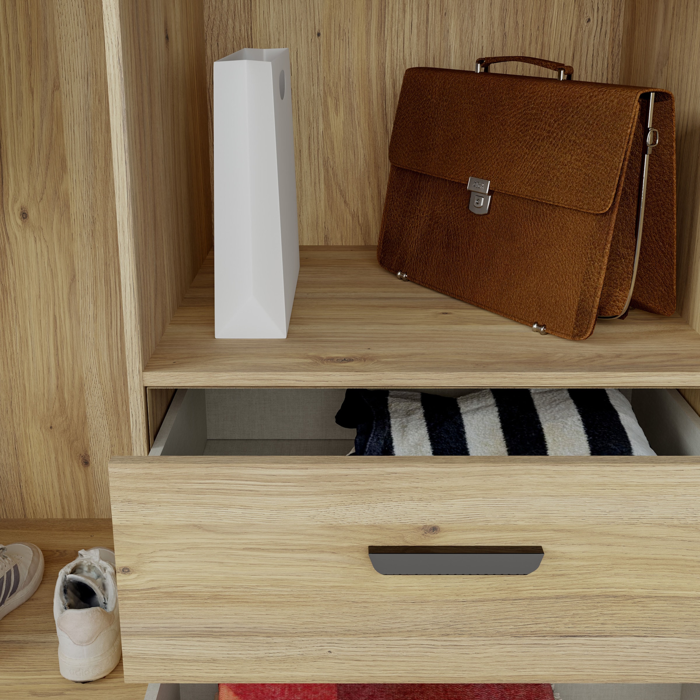 FORTE Drehtürenschrank »Schrank mit Spiegel, zeitloses Design, 4türig« viel Stauraum, Schubladen, Spiegeltürenm Höhe 200 cm