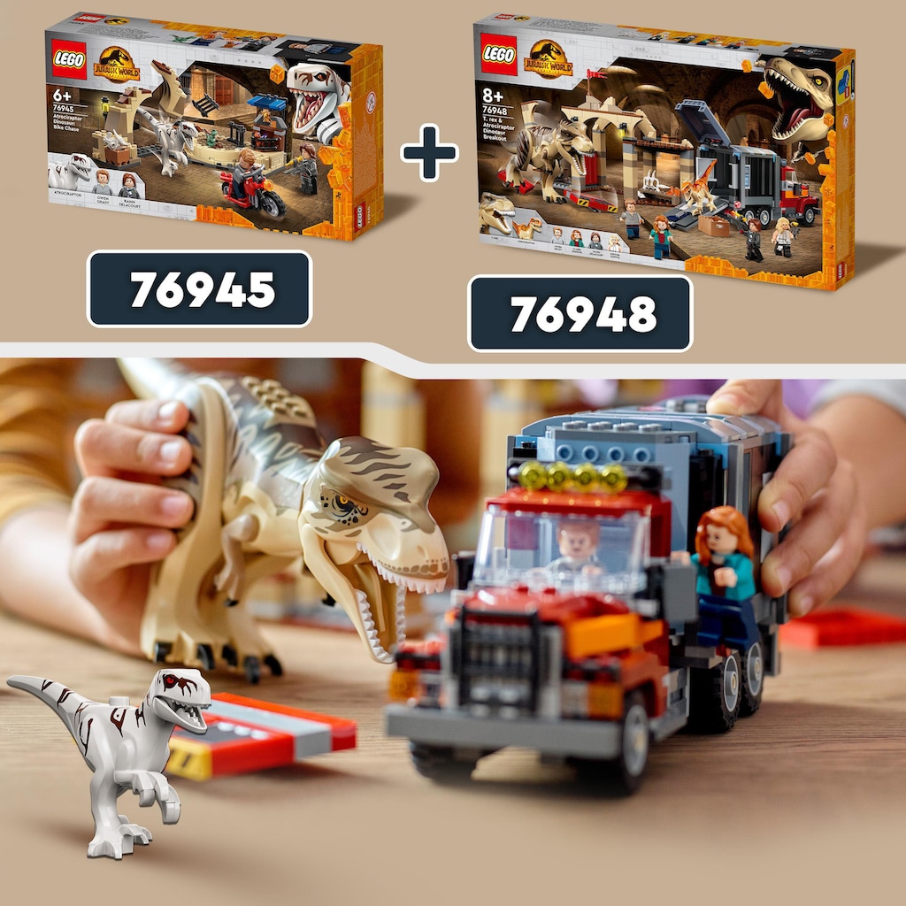 LEGO® Konstruktionsspielsteine »T. Rex & Atrociraptor: Dinosaurier-Ausbruch (76948)«, (466 St.)