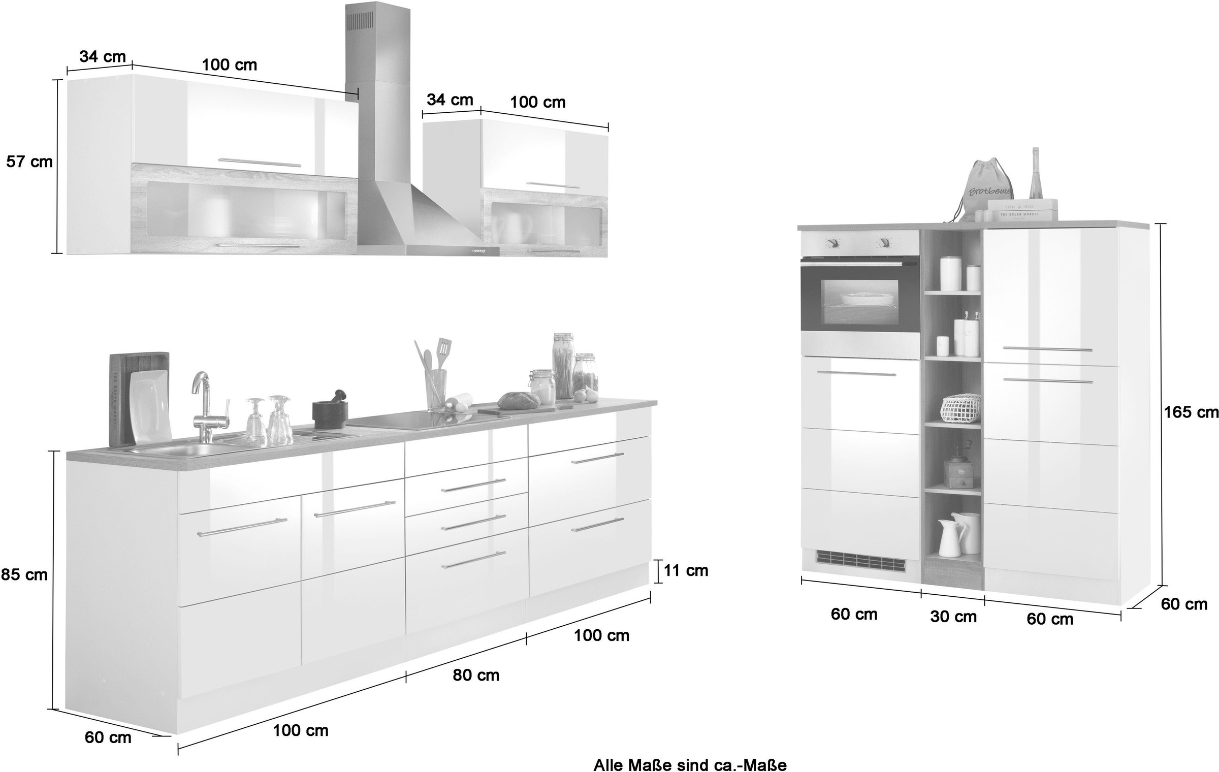 KOCHSTATION Küchenzeile »KS-Wien« Breite 430 cm, wahlweise mit E-Geräten und Induktion