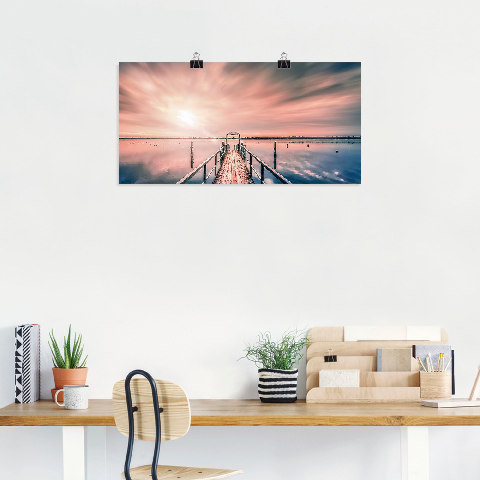 Artland Wandbild »Steg im Sonnenlicht mit Wolken«, Bilder vom Sonnenuntergang & -aufgang, (1 St.), in vielen Größen & Produktarten , Alubild, Leinwandbild, Poster, Wandaufkleber