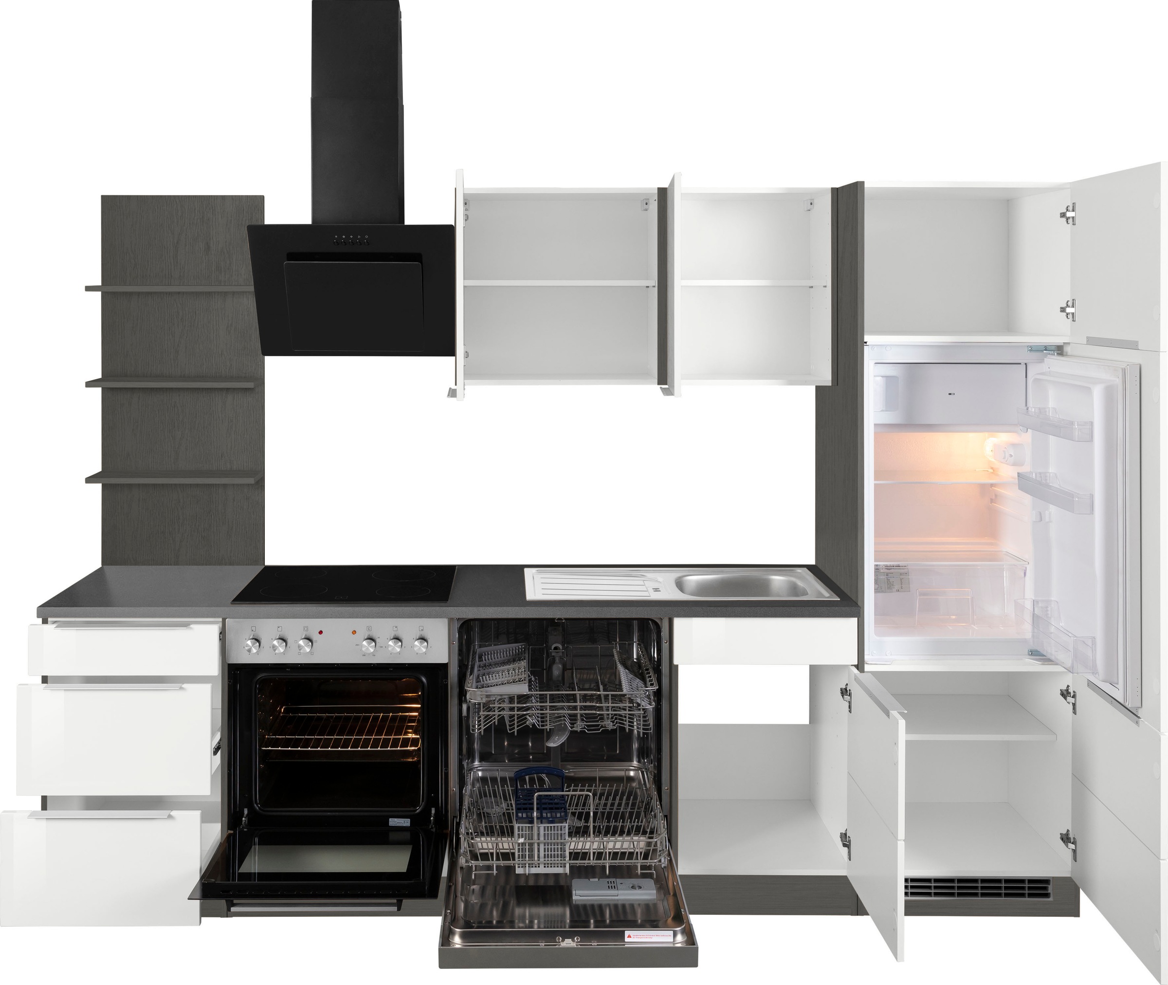 KOCHSTATION Küchenzeile »KS-Brindisi«, Breite 280 cm, wahlweise mit E-Geräten, mit MDF-Fronten und Regal