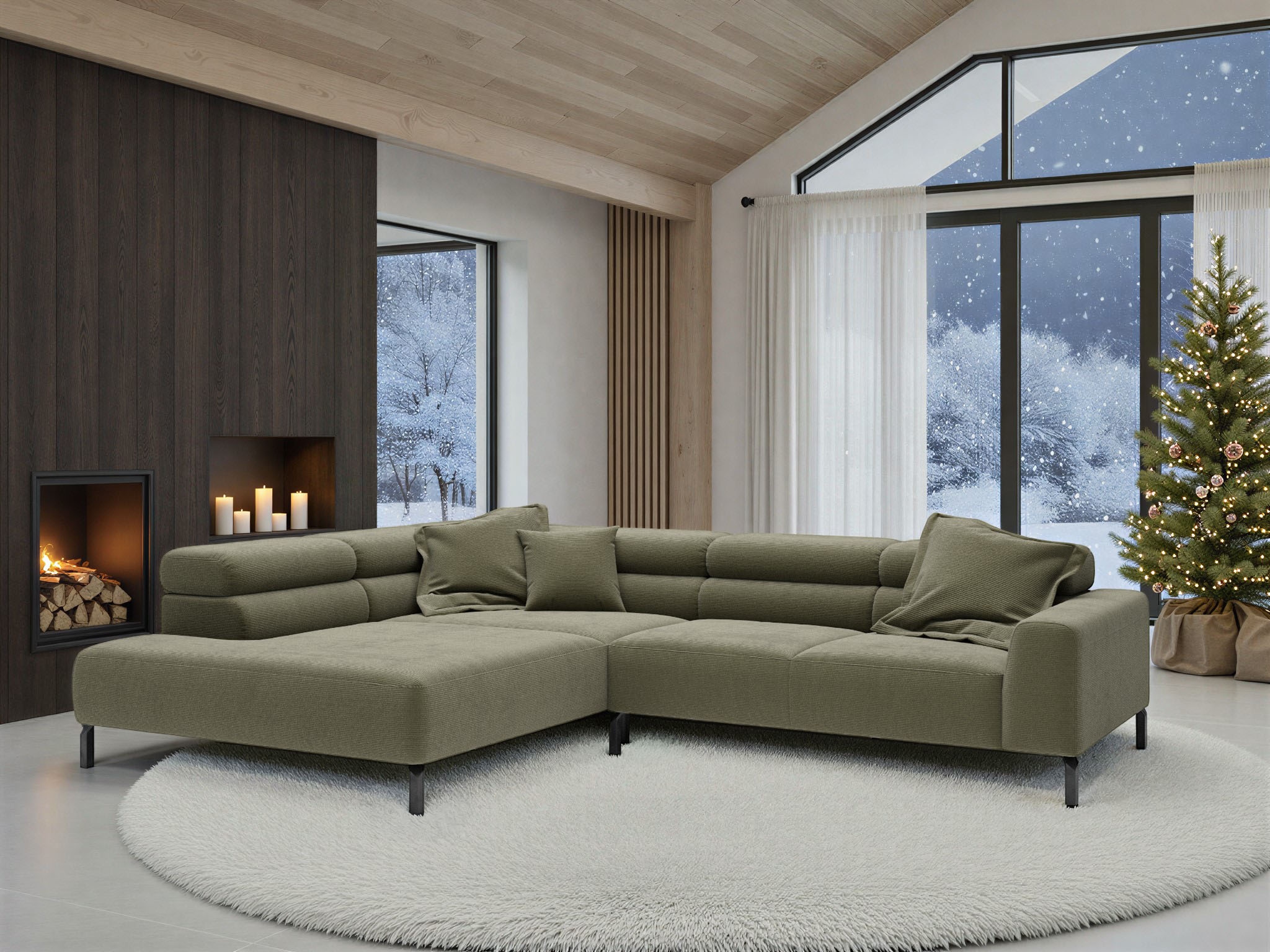 Home affaire Ecksofa »Antonelli, L-Form,  inkl. Kopfteilverstellung, Breite 312 cm« ohne Sitztiefenverstellung, in Cord, oliv