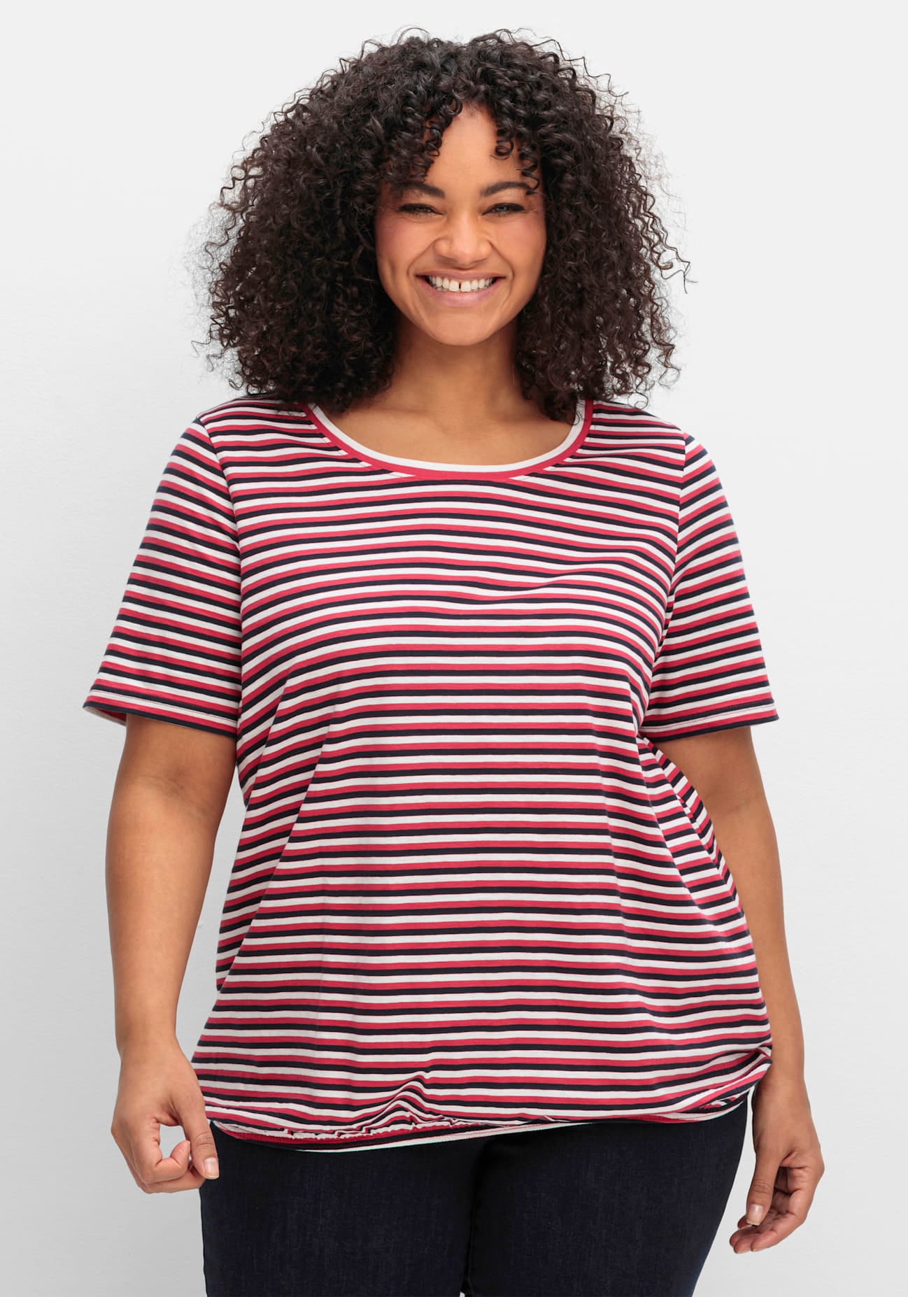 Sheego Damen Kurzarmshirt »Rundhalsshirt« 1 Stk. tlg. in blau, Größe 48/50