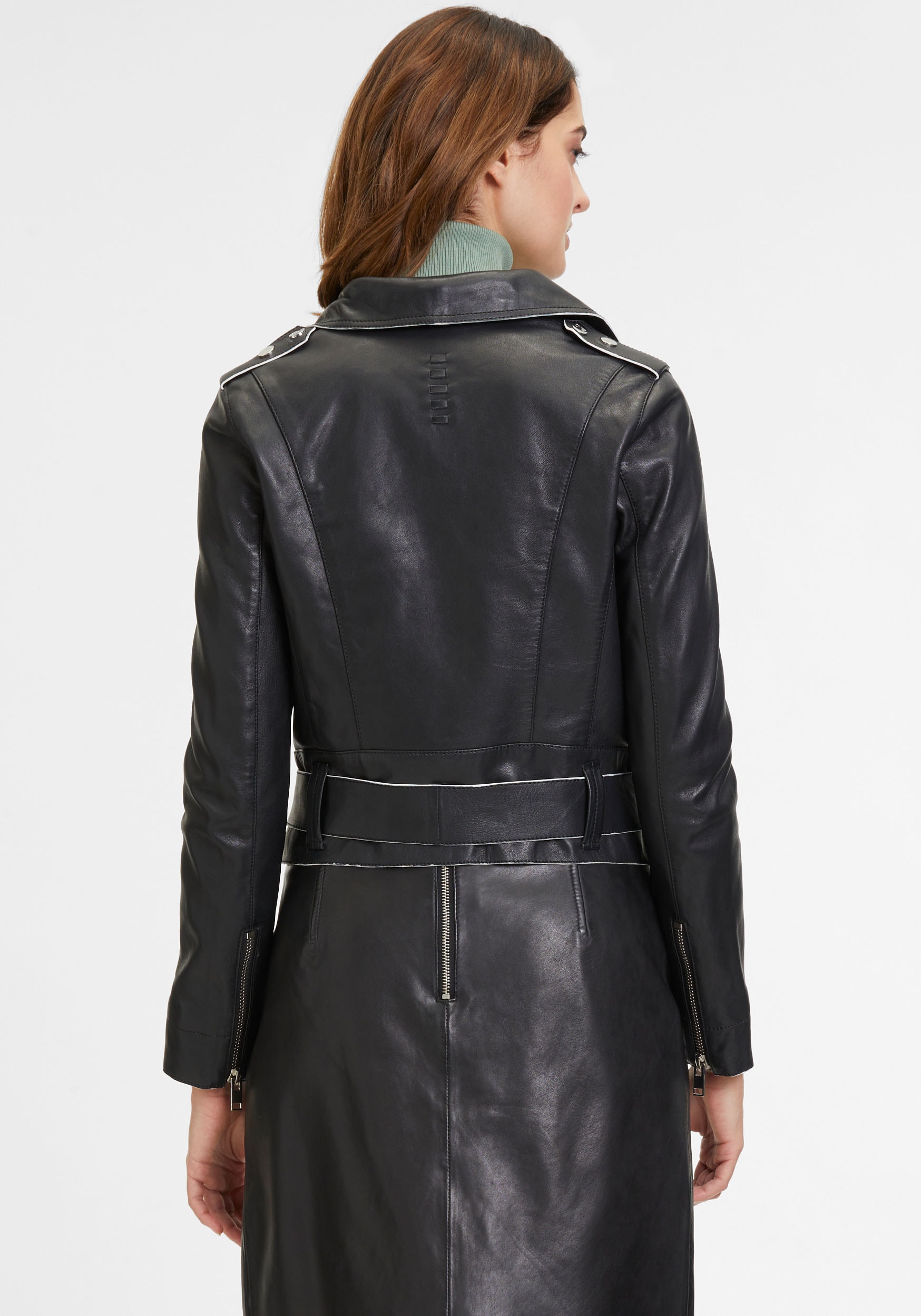 Mauritius Lederjacke »G2WCelin SF«, mit asymetrischem Reißverschluss, Gürtel, Zipper-Details