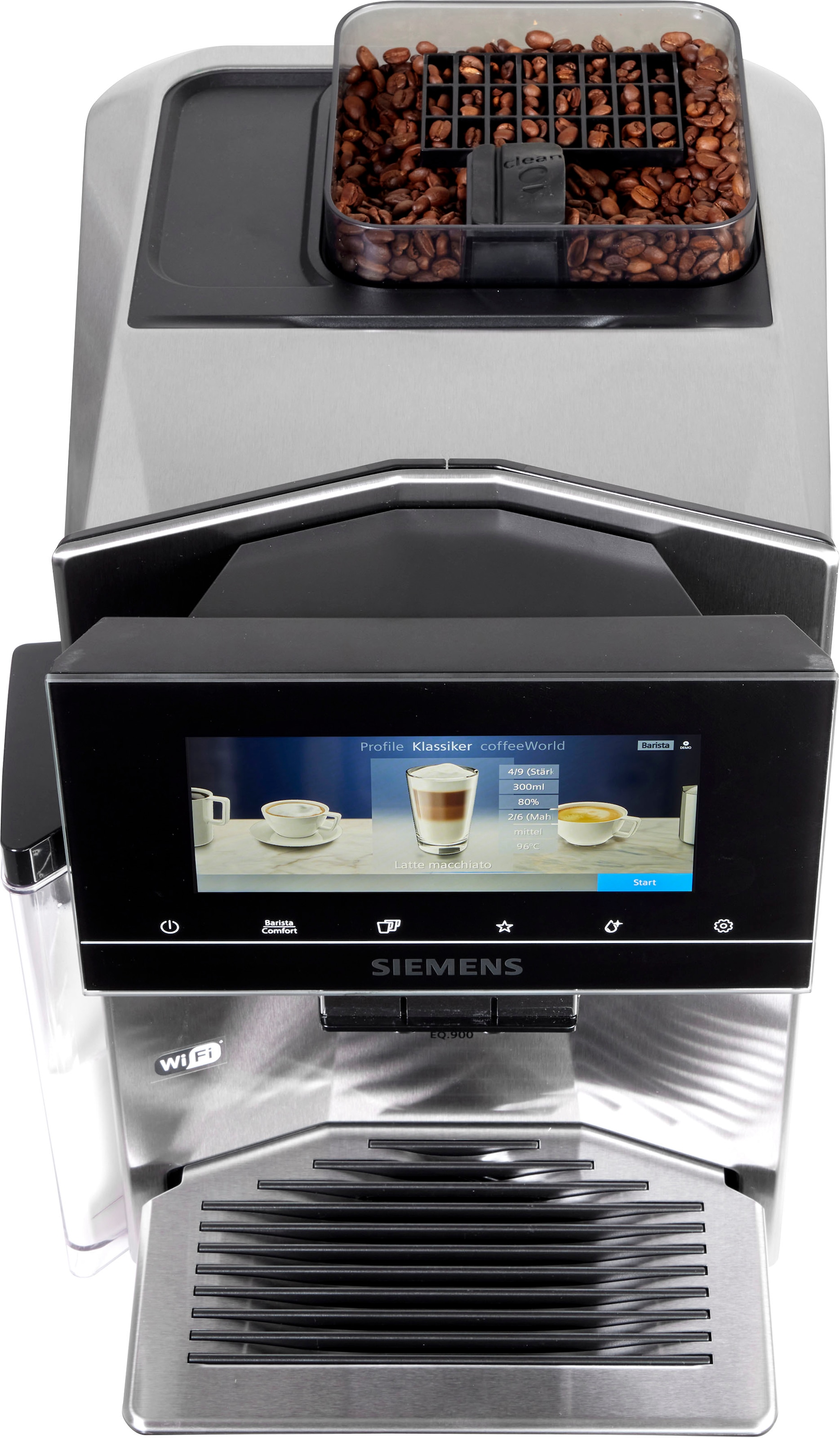 SIEMENS Kaffeevollautomat »EQ900 TQ903D43, intuitives 6,8" TFT-Display, Geräuschreduzierung«, App-Steuerung, Barista-Modus, AromaSelect, 3 Profile, edelstahl