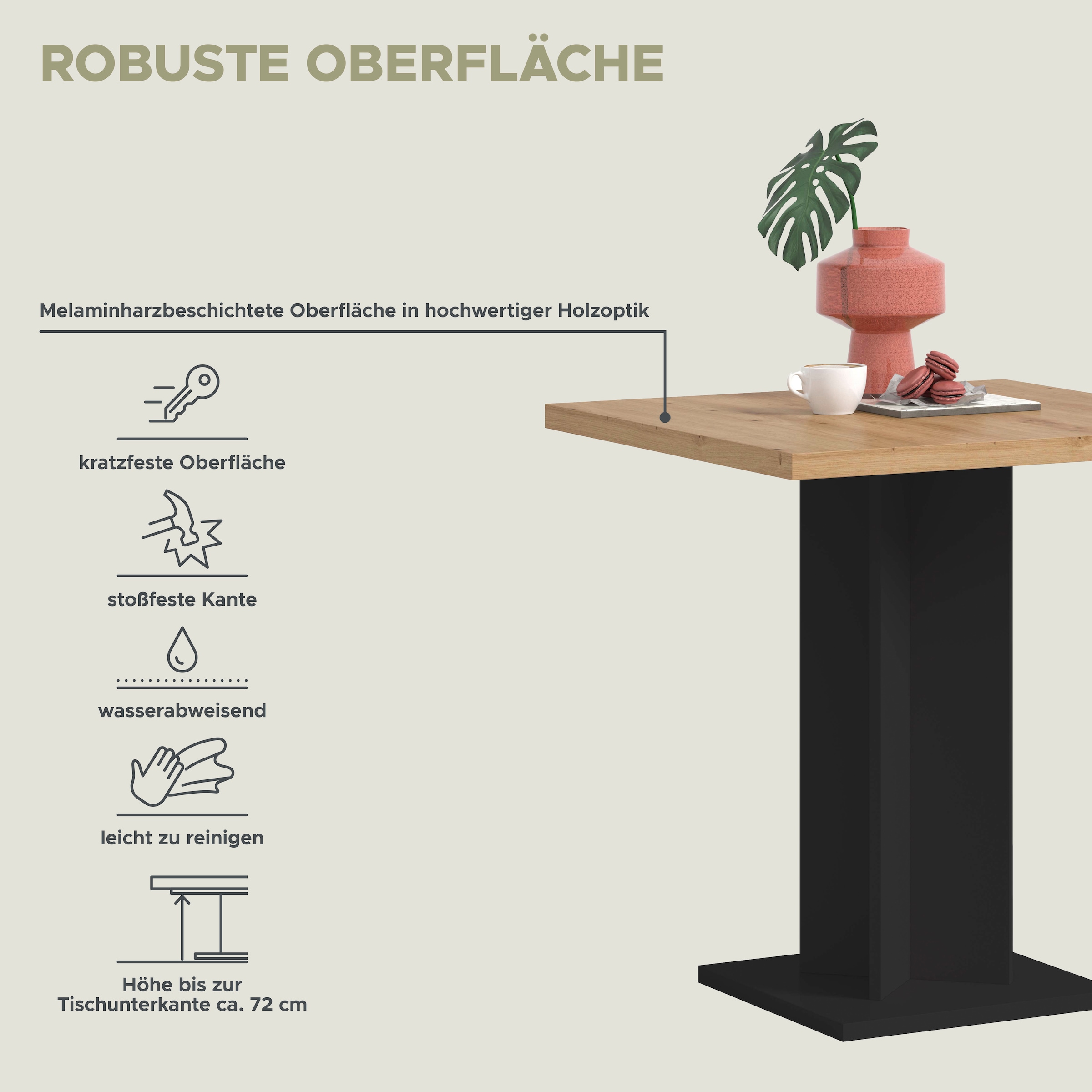 Home affaire Esstisch »GERO, 70x76x70 cm, mit Säulengestell, quadartische Tischplatte« in verschiedenen Ausführungen erhältlich, 1 Stk. tlg. Tisch, Esstisch, Esszimmer, Esszimmertisch, Küchetisch, Bartisch
