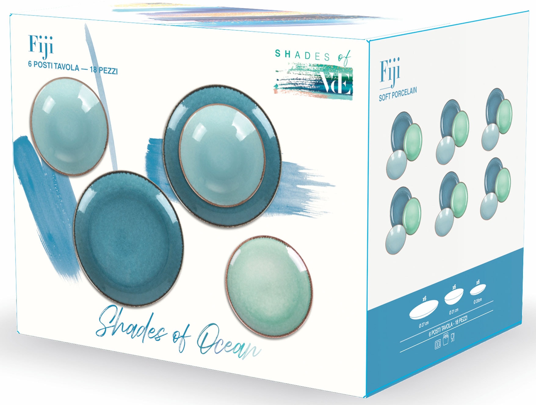 Villa d'Este Teller-Set »Geschirr-Set Fiji«, (Set, 18 tlg.), Service, Tafelservice, 18 Teile, für 6 Personen