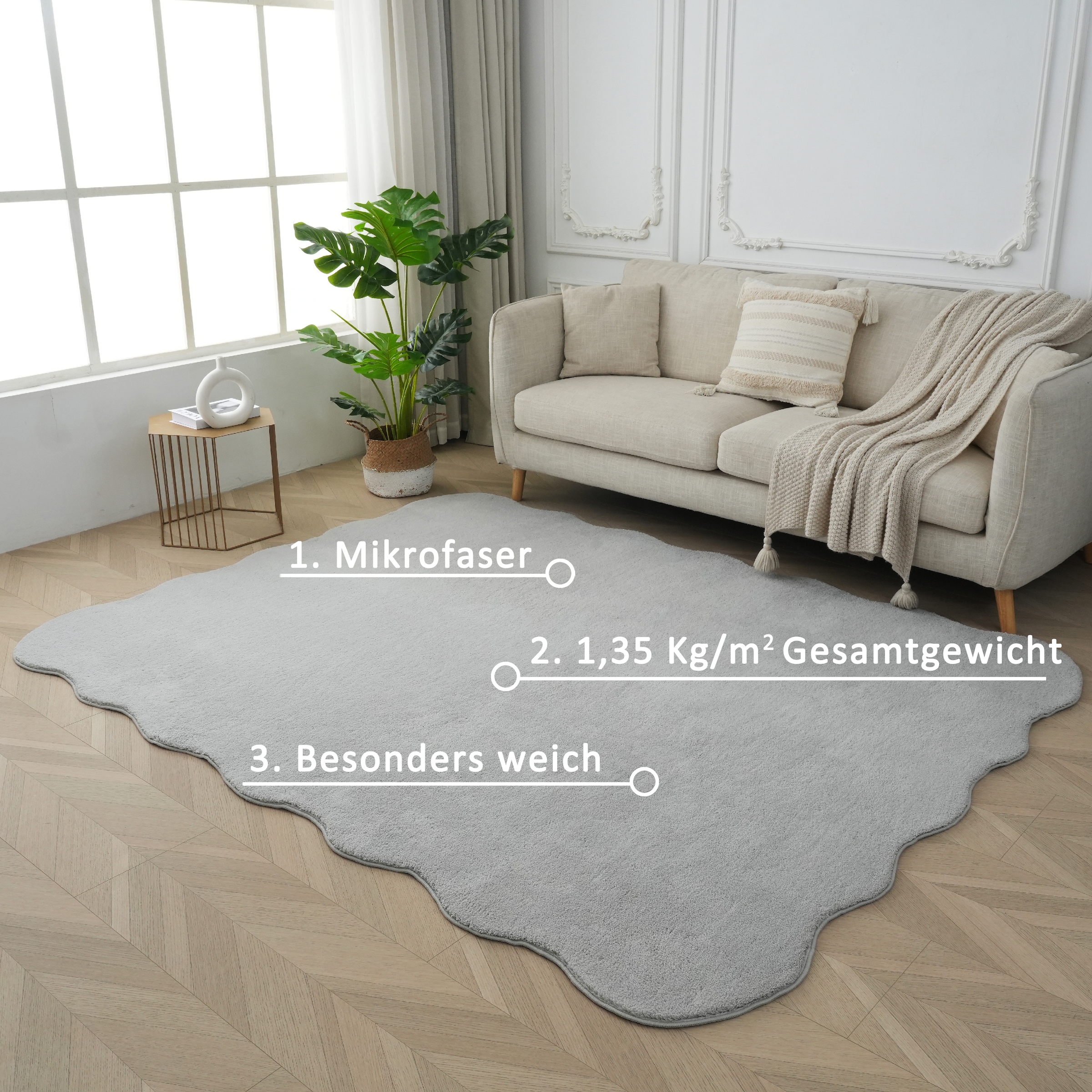 OTTO home Teppich »Cali, in Standard- und Premium-Qualität, 13 mm oder 16 mm Höhe« wellenförmig 16 mm Höhe Uni-Farben, kuschelig, & weich, waschbar, Wohnzimmer, Schlafzimmer