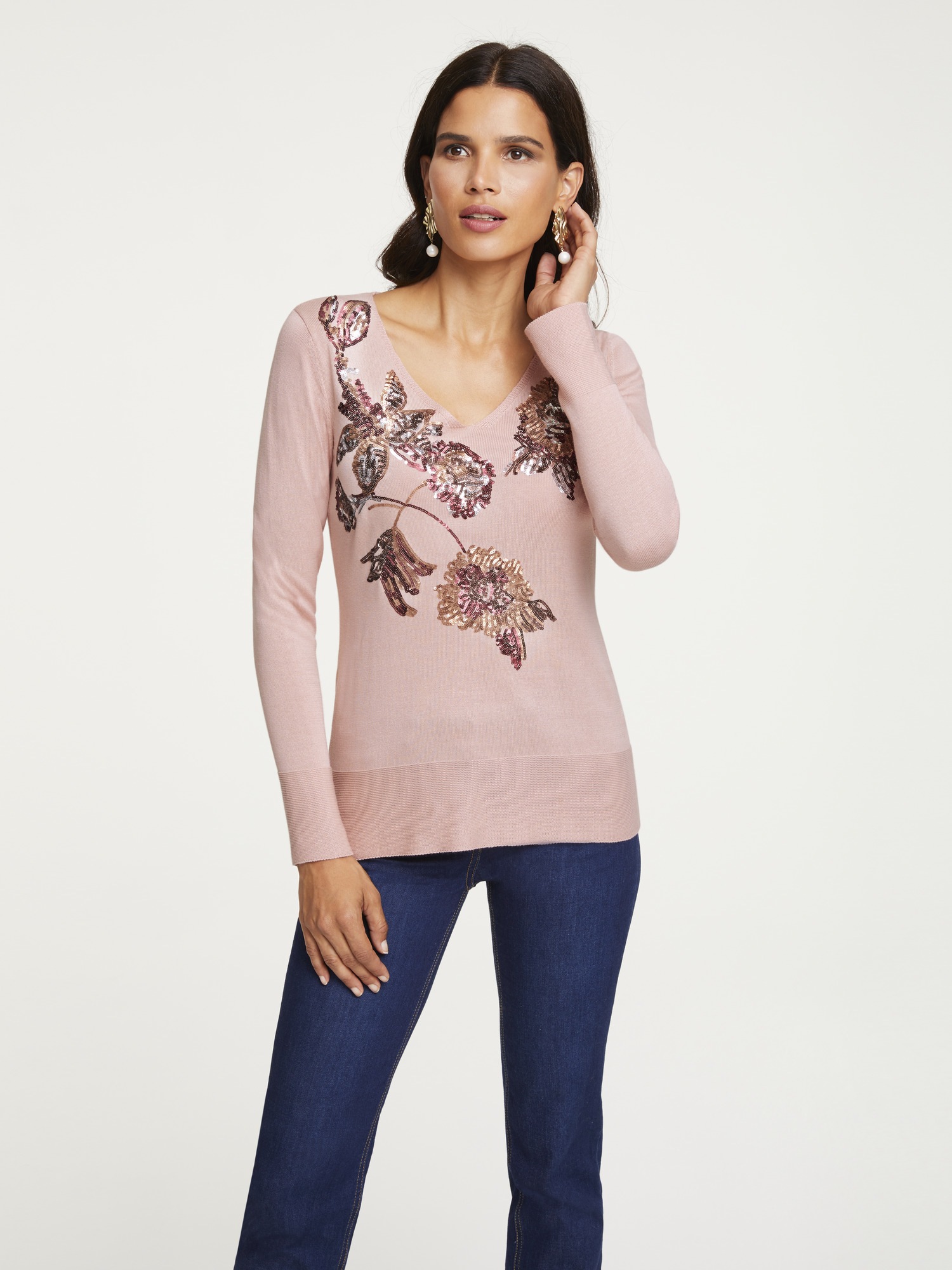 ASHLEY BROOKE by Heine V-Ausschnitt-Pullover, mit Stickerei
