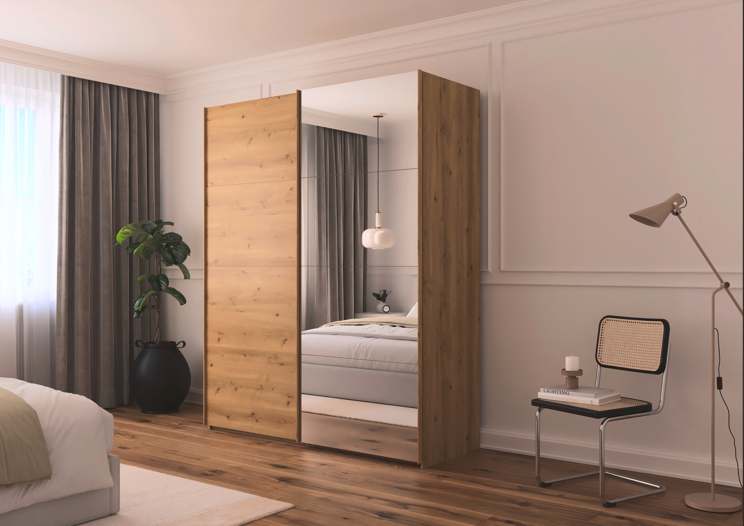 rauch Schwebetürenschrank »Kleiderschrank Schrank Garderobe Schlafzimmerschrank SCALE-FYRA« edle viergeteilte Türen mit Spiegel und vielen Farben MADE IN GERMANY
