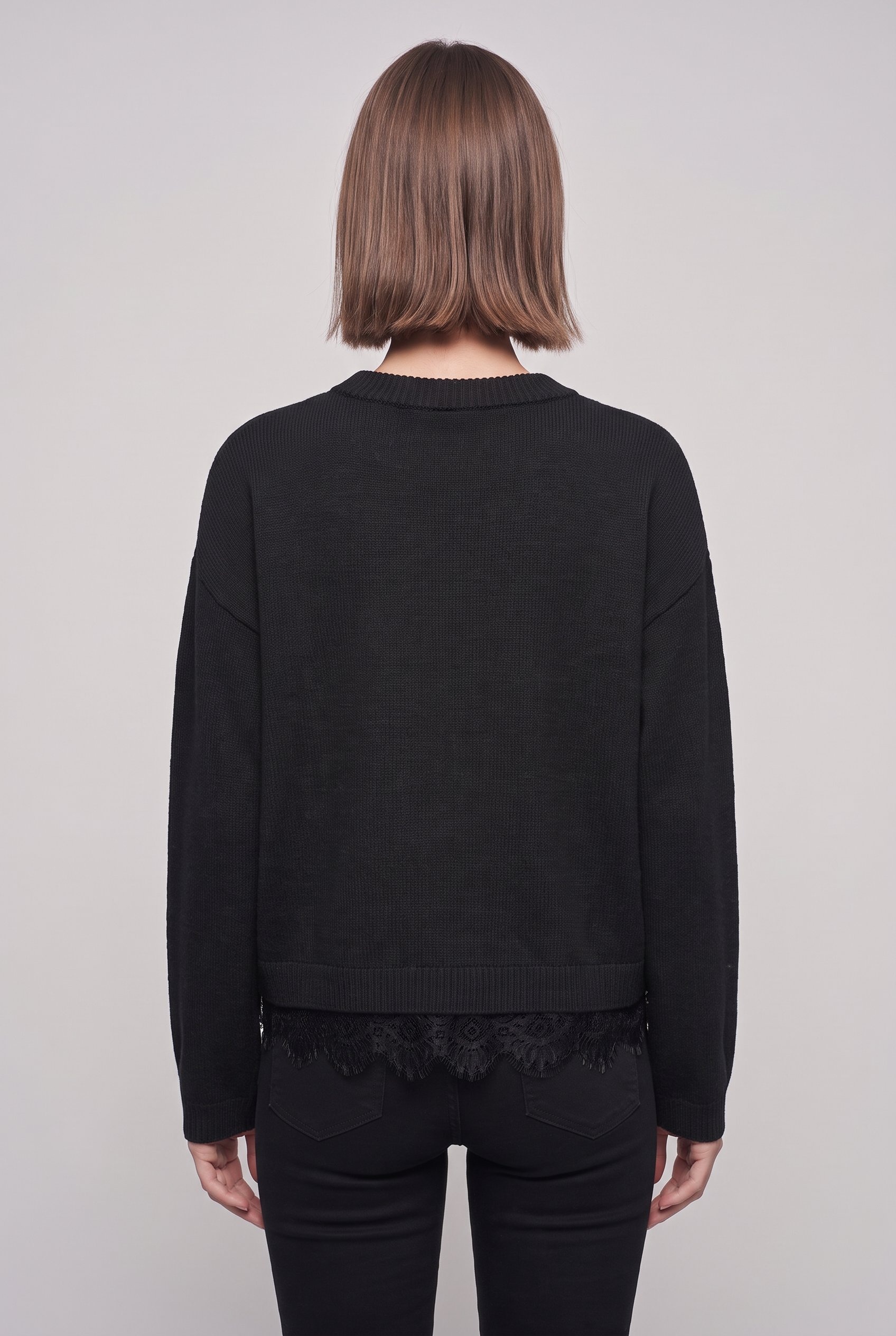 ONLY Strickpullover »ONLALIVIA LS LACE O-NECK CS KNT« Materialmix, regular fit
