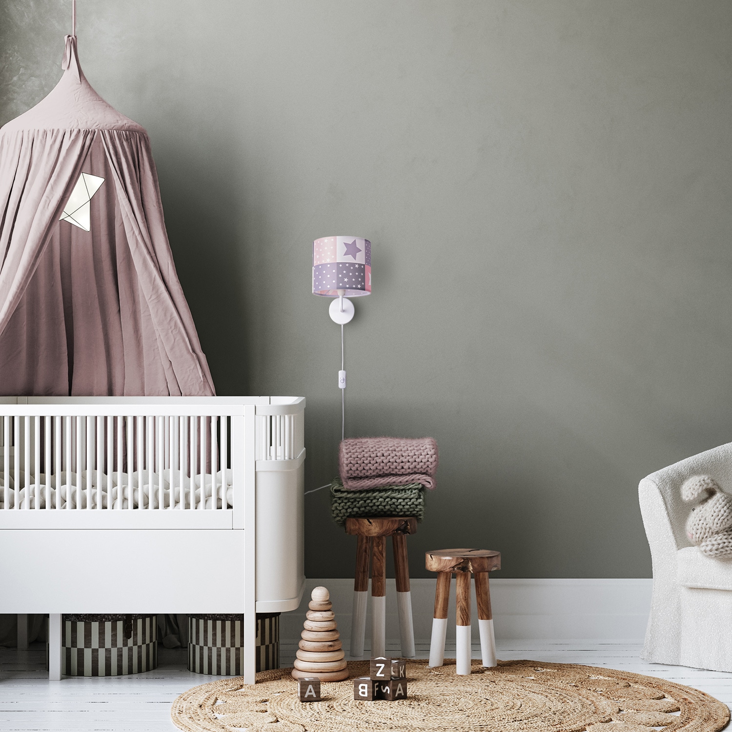 Paco Home Wandleuchte »Cosmo 345«, 1 flammig, Leuchtmittel E14 | ohne Leuchtmittel, Kinderlampe Wandlampe Schalter Ø…18cm Sterne Punkte Kabellänge 3m E14