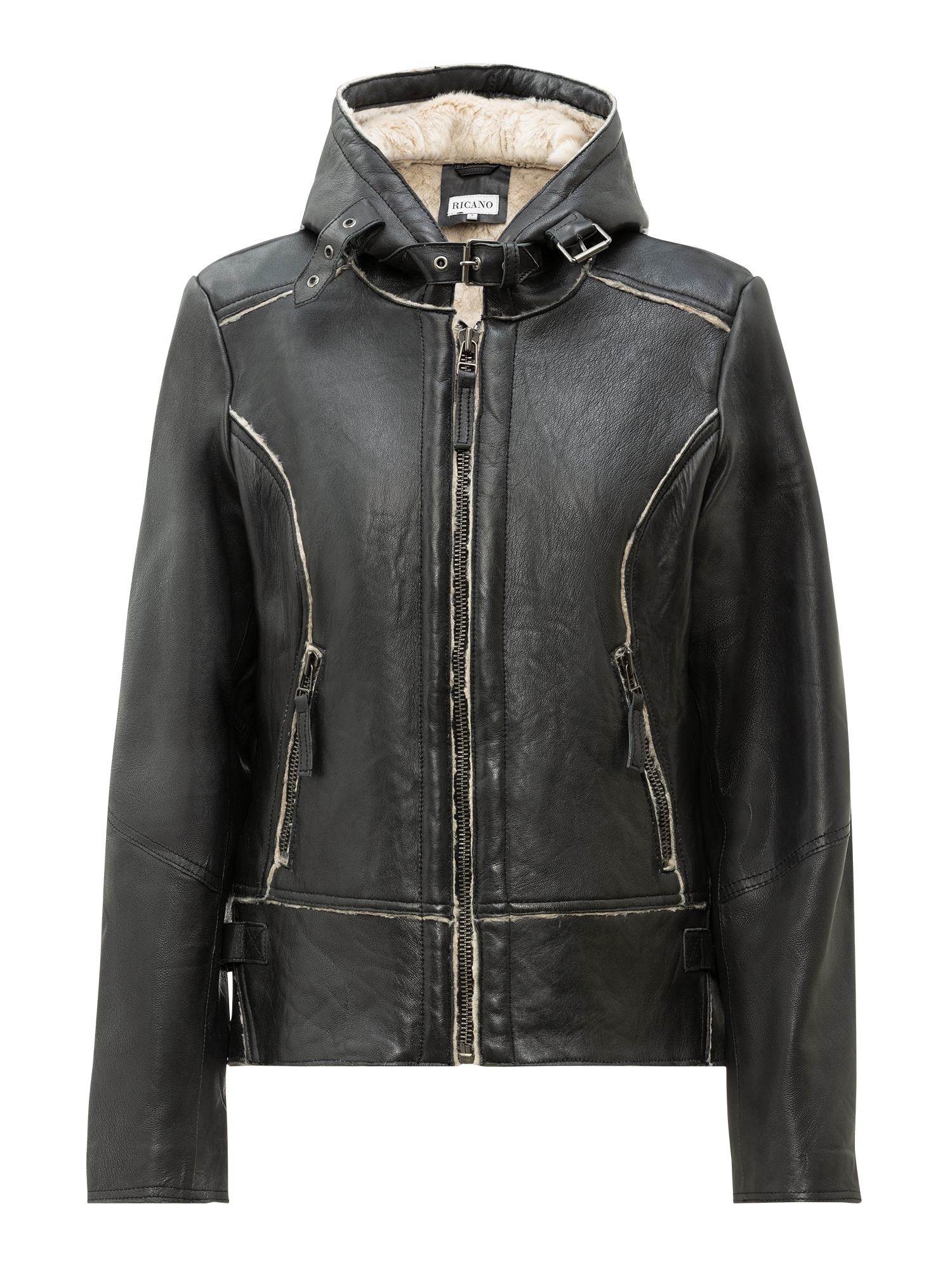 RICANO Bikerjacke »Lederjacke Julie« mitKapuze Handgefertigt aus echtem Leder