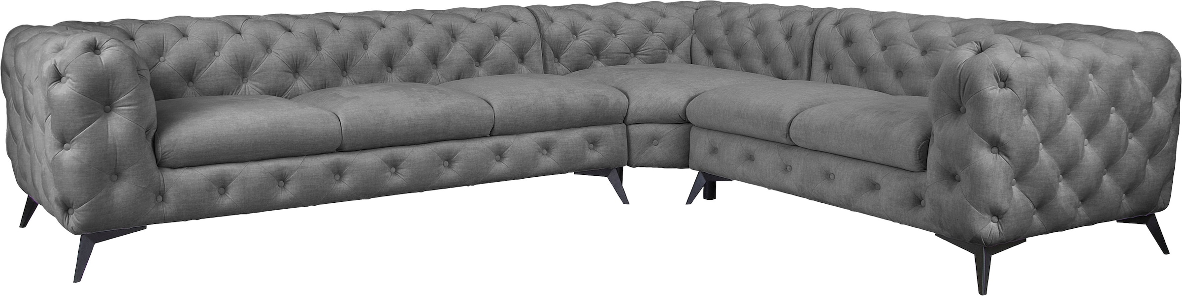 Leonique Chesterfield-Sofa »Ecksofa GLYNIS L-Form mit Wellenunterfederung, Maße B/T/H 323/264/75cm«, aufwändige Knopfheftung, moderne Chesterfield Optik, Fußfarbe wählbar