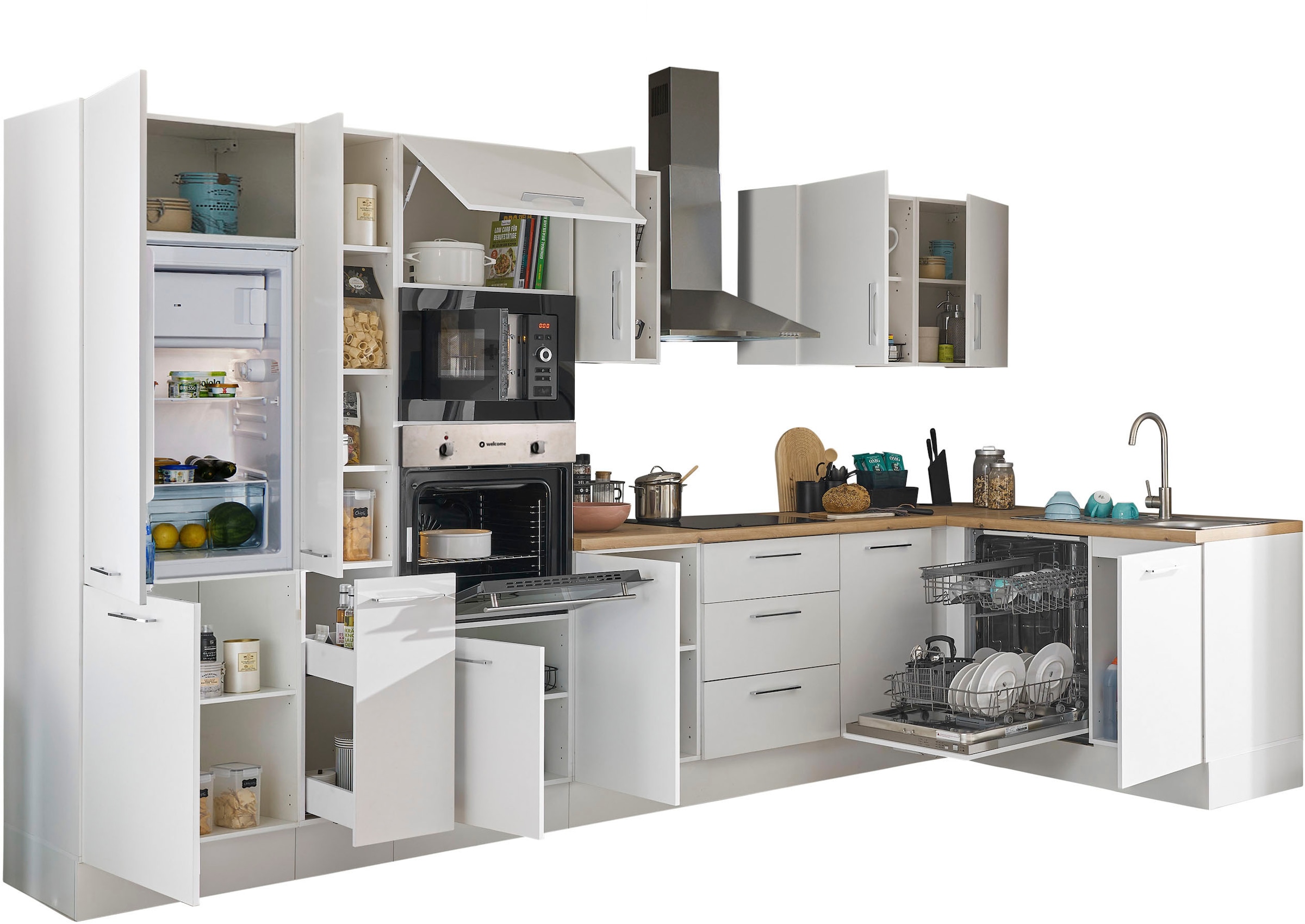 BASIC by Balculina Winkelküche »Turin«, Stellbreite 370x175 cm, wahlweise mit E-Geräten