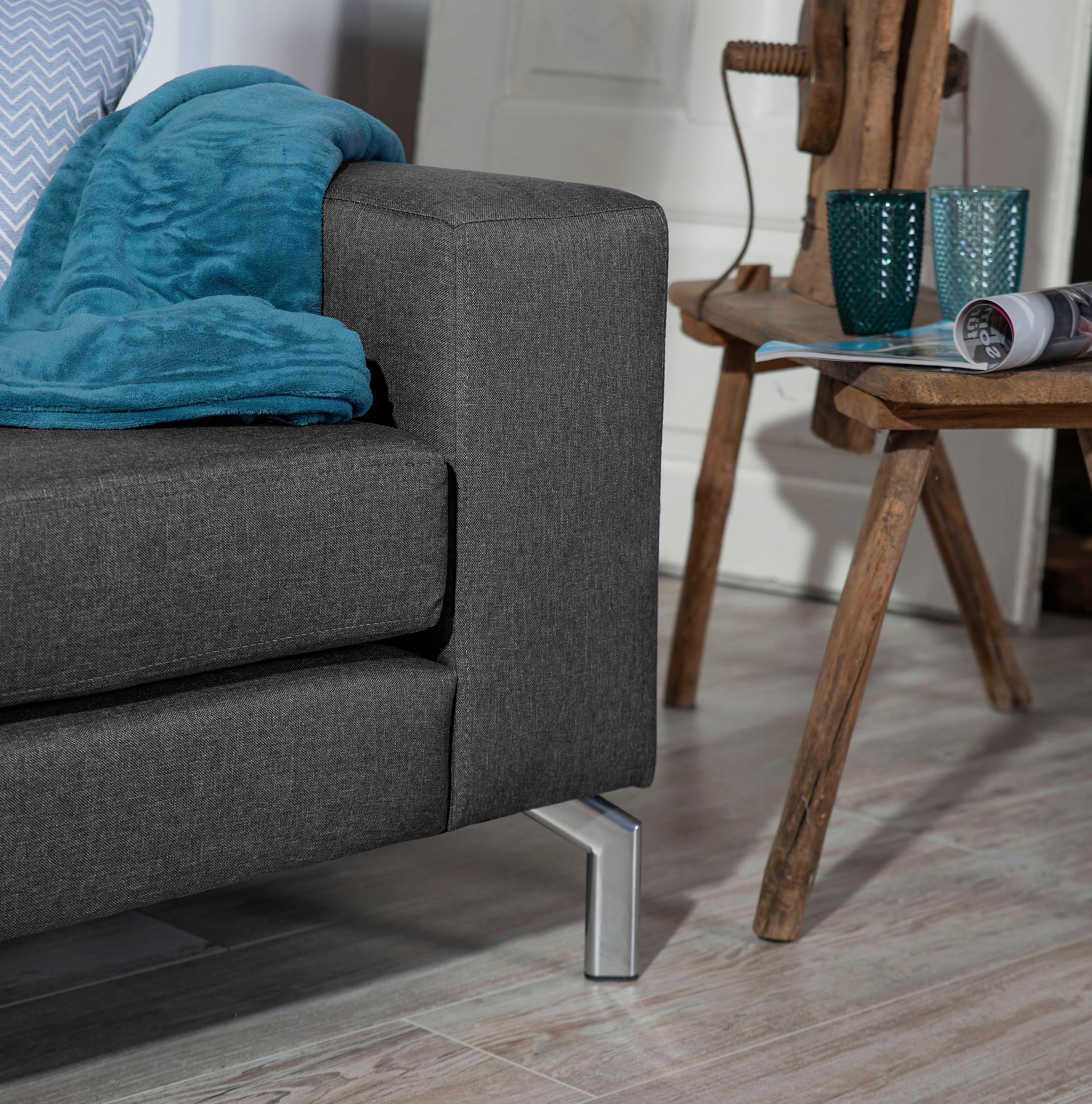 Max Winzer® Ecksofa »Flori Set inkl. Hocker, guter Sitzkomfort, aktuelles Design«, (Spar-Set, Ecksofa und Hocker), elegant mit abgewinkelten Chromfüßen, inklusive Zierkissen