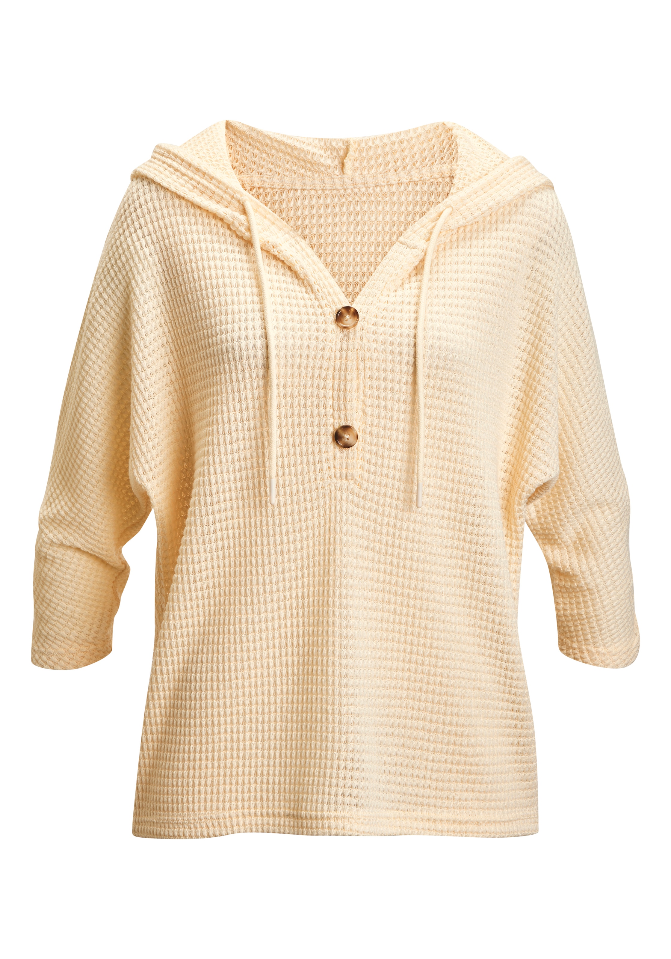 LASCANA Kapuzenshirt »aus sommerlichem Waffelstrick« Sommerhoody mit Knopfleiste