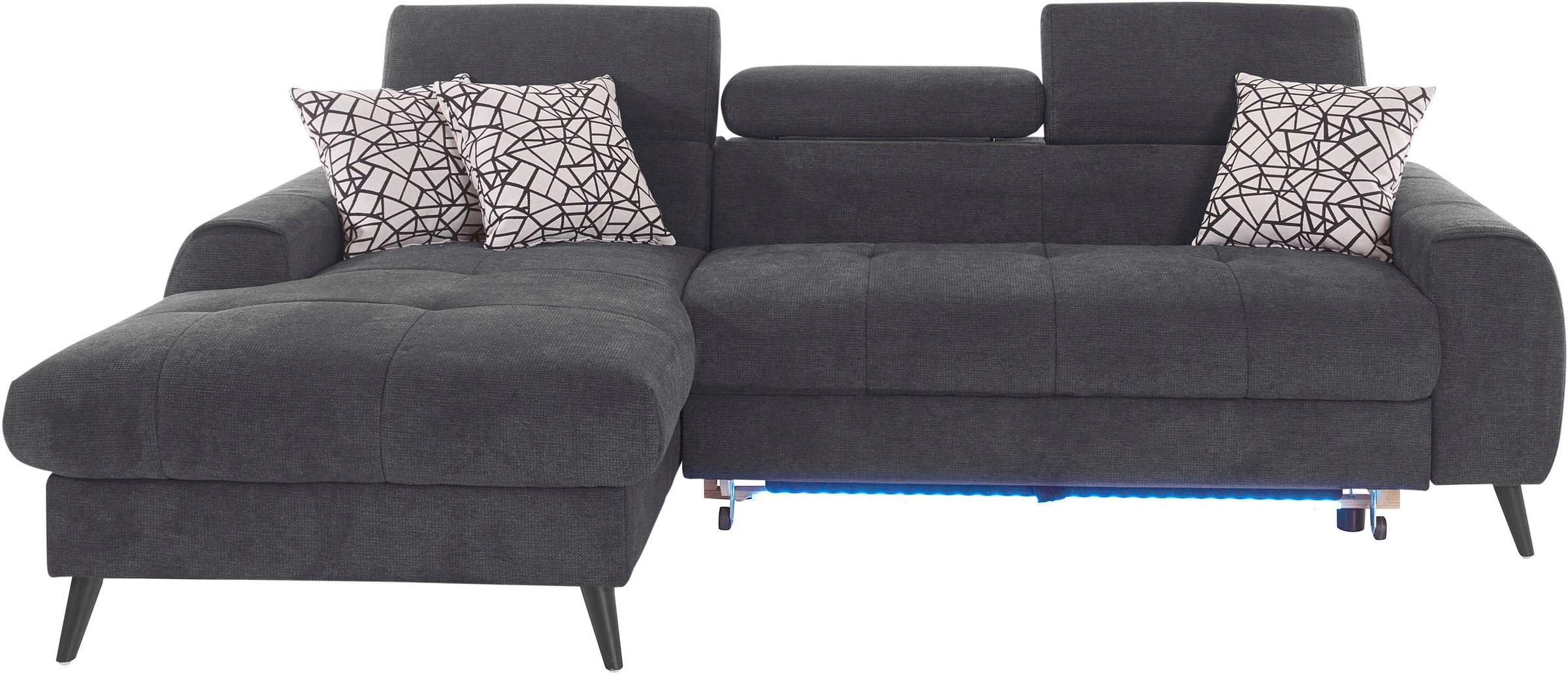 COTTA Ecksofa »Mia L-Form mit 3 Zierkissen«, wahlweise mit Bettfunktion, Bettkasten, Beleuchtung & Wireless-Charger