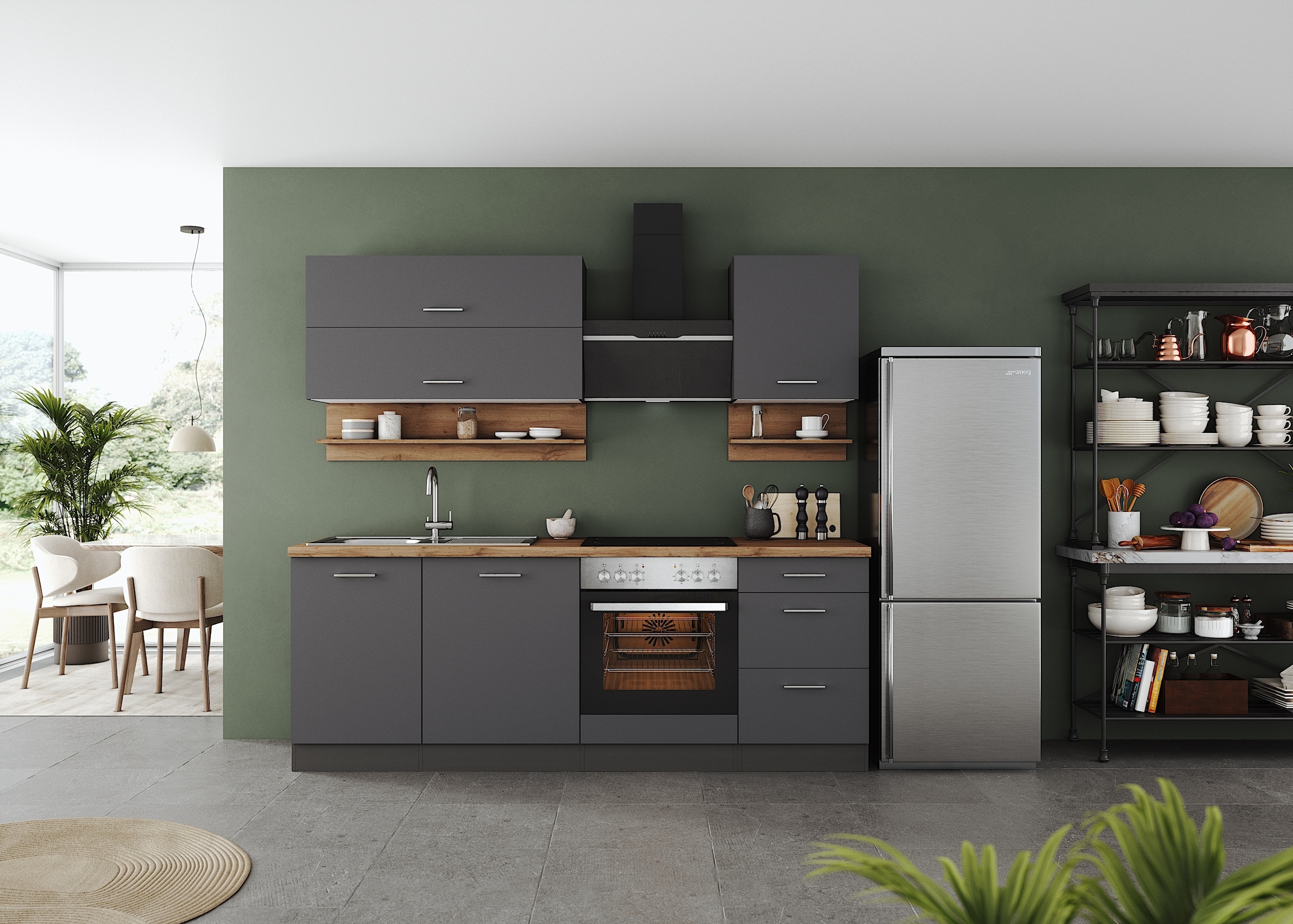 KOCHSTATION Küchenzeile »KS-Milan« 220 cm breit, robuste Metallauszüge, viel Stauraum