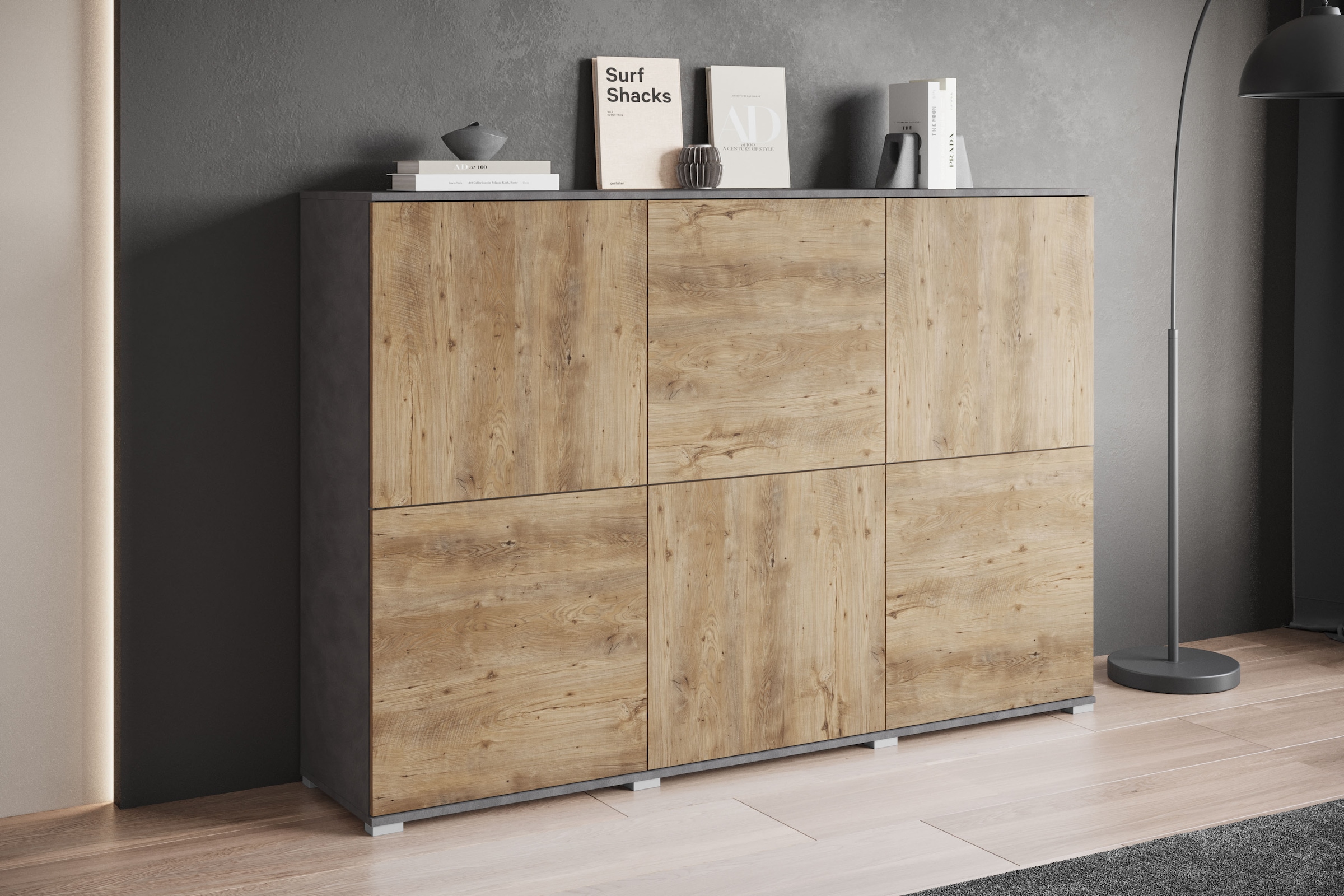 OTTO home Highboard »Kenia, moderne grifflose Hochkommode mit 6 Türen, Breite 180 cm« 1 Stk. tlg. Push-to-Open-Fronten, höhenverstellbaren Einlegeböden