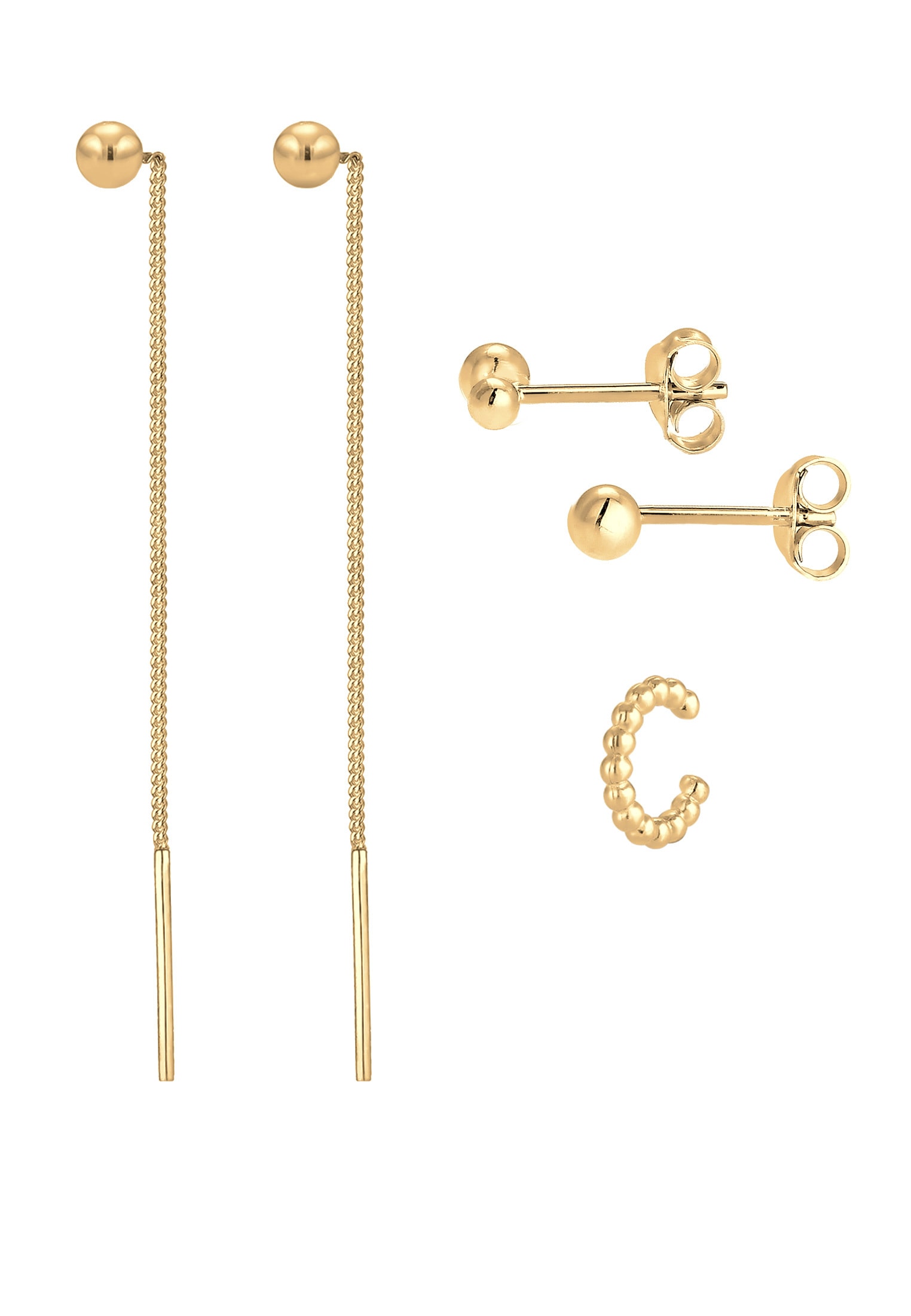 Elli Ohrstecker-Set »Ohrringe Durchzieher Earcuff Kugel (3 tlg.) Set 925 Silber«