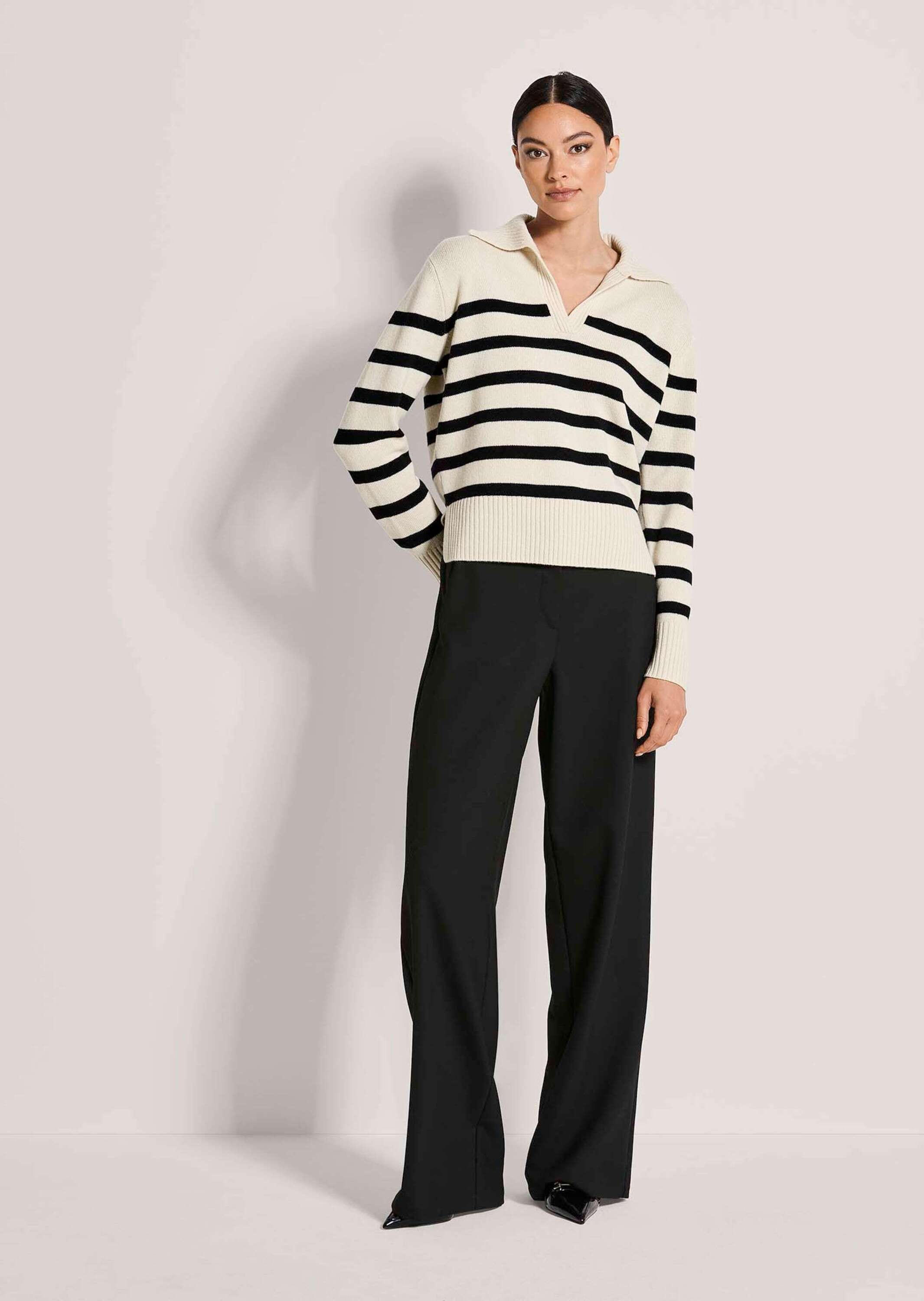 MADELEINE Longpullover »Strickpullover Sommerpullover im Streifen-Look« Polokragen mit V-Ausschnitt