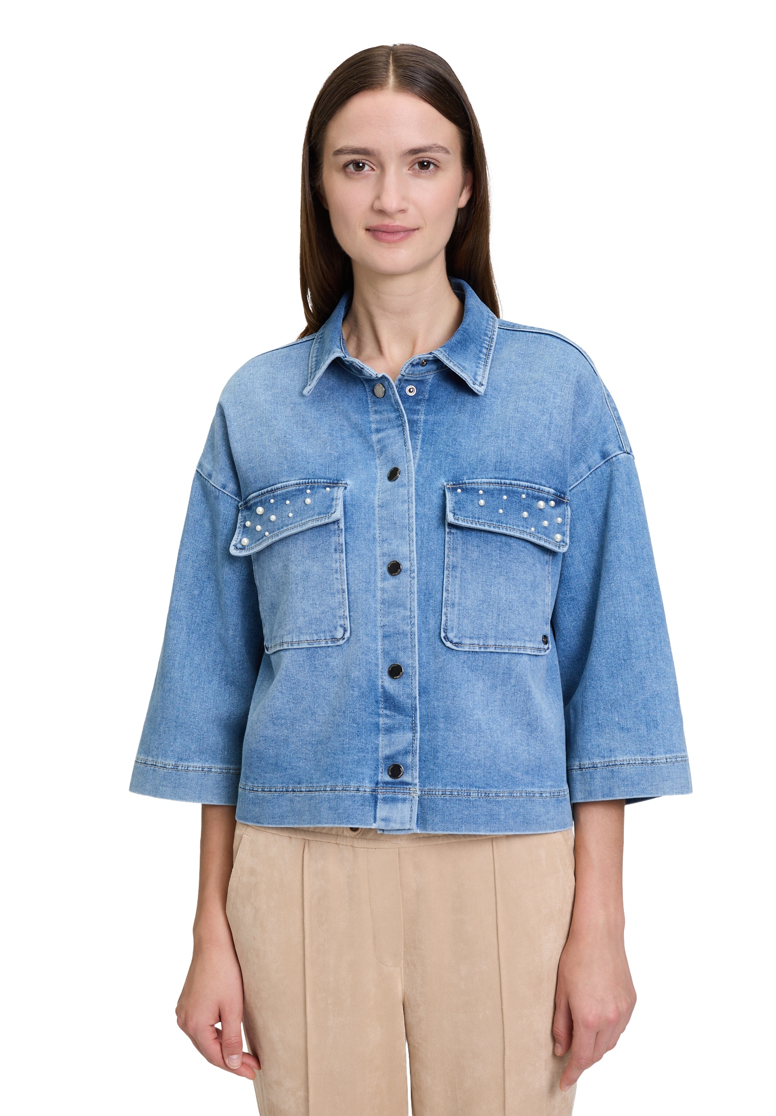 Betty&Co Jeansblazer »Jeansjacke mit Perlen«