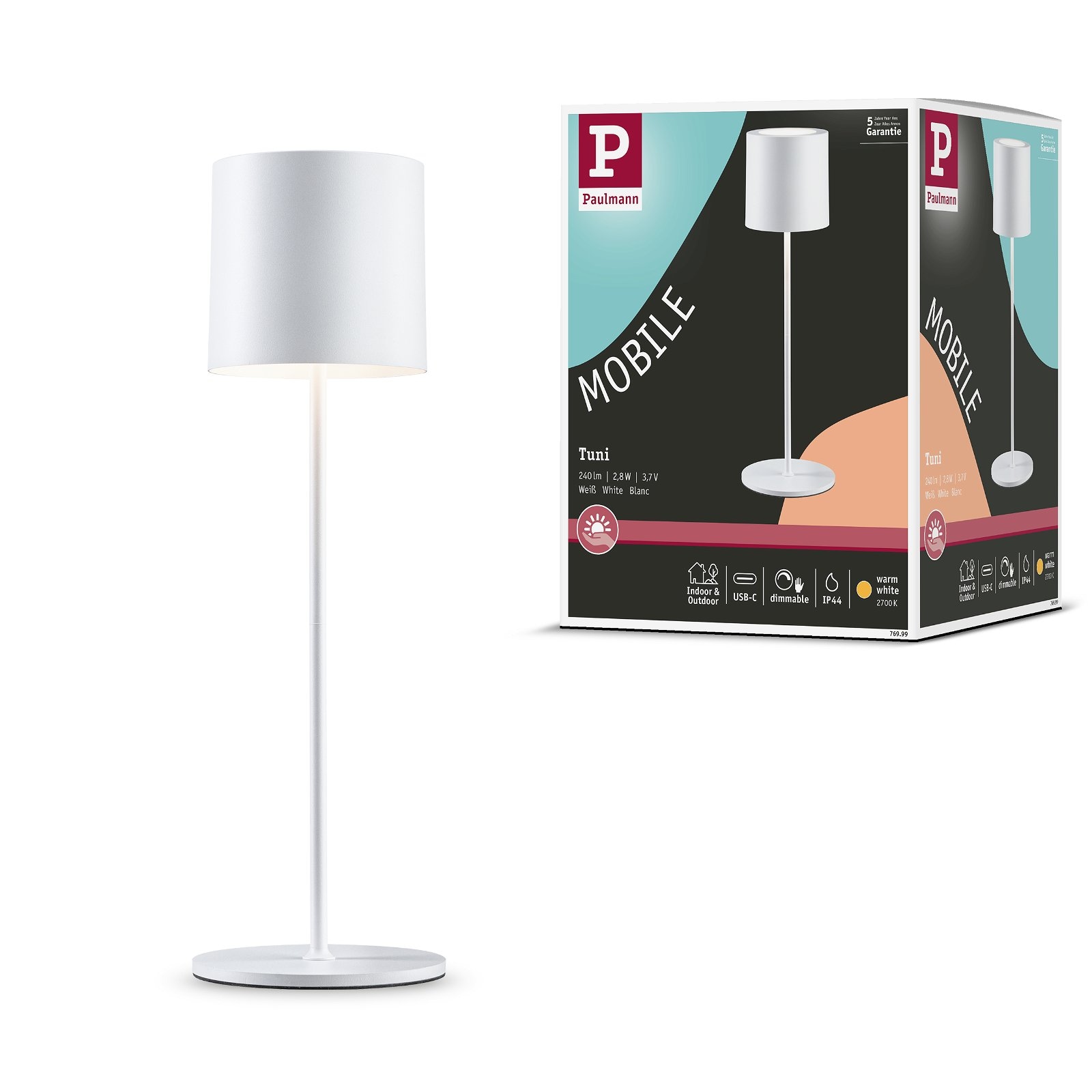 Paulmann LED Außen-Tischleuchte »Mobile Tuni IP44 2700K dimmbar 2,8W USBC«, 1 flammig