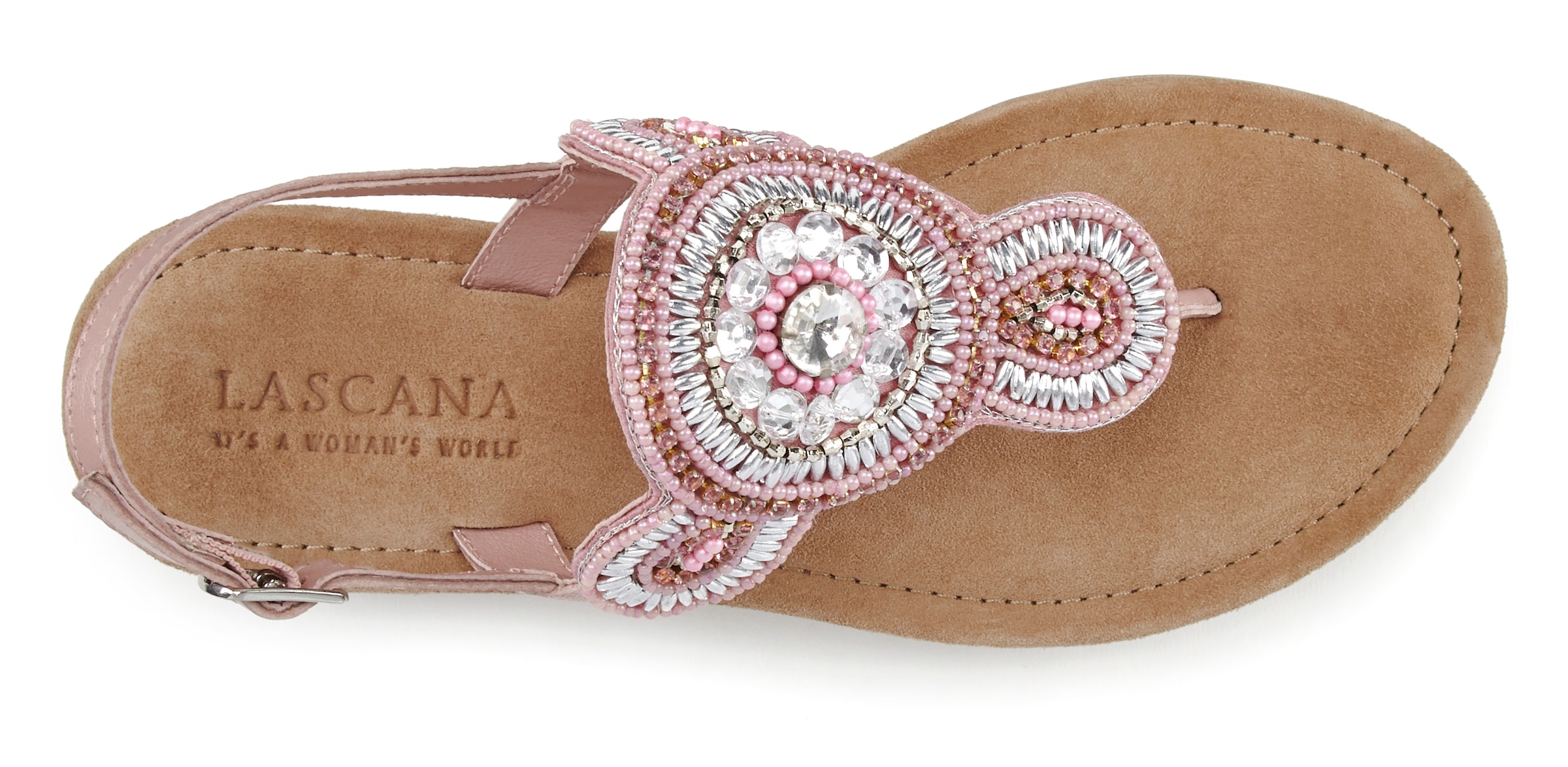 LASCANA Zehentrenner, Sandale, Pantolette in Glitzer-Optik und softer Lederinnensohle