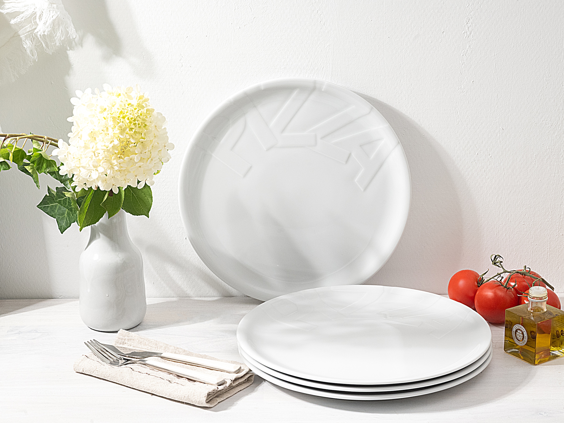 CreaTable Pizzateller »Essteller«, (Set, 4 St.), Teller Set für 4 Personen, weiß, Porzellan