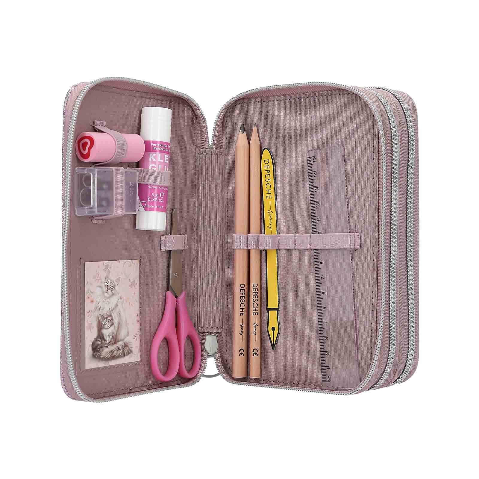 Depesche Buntstift »3-Fach Federtasche BLOOMING KITTY TOPModel 7,5 x 13 x 20 cm flieder«